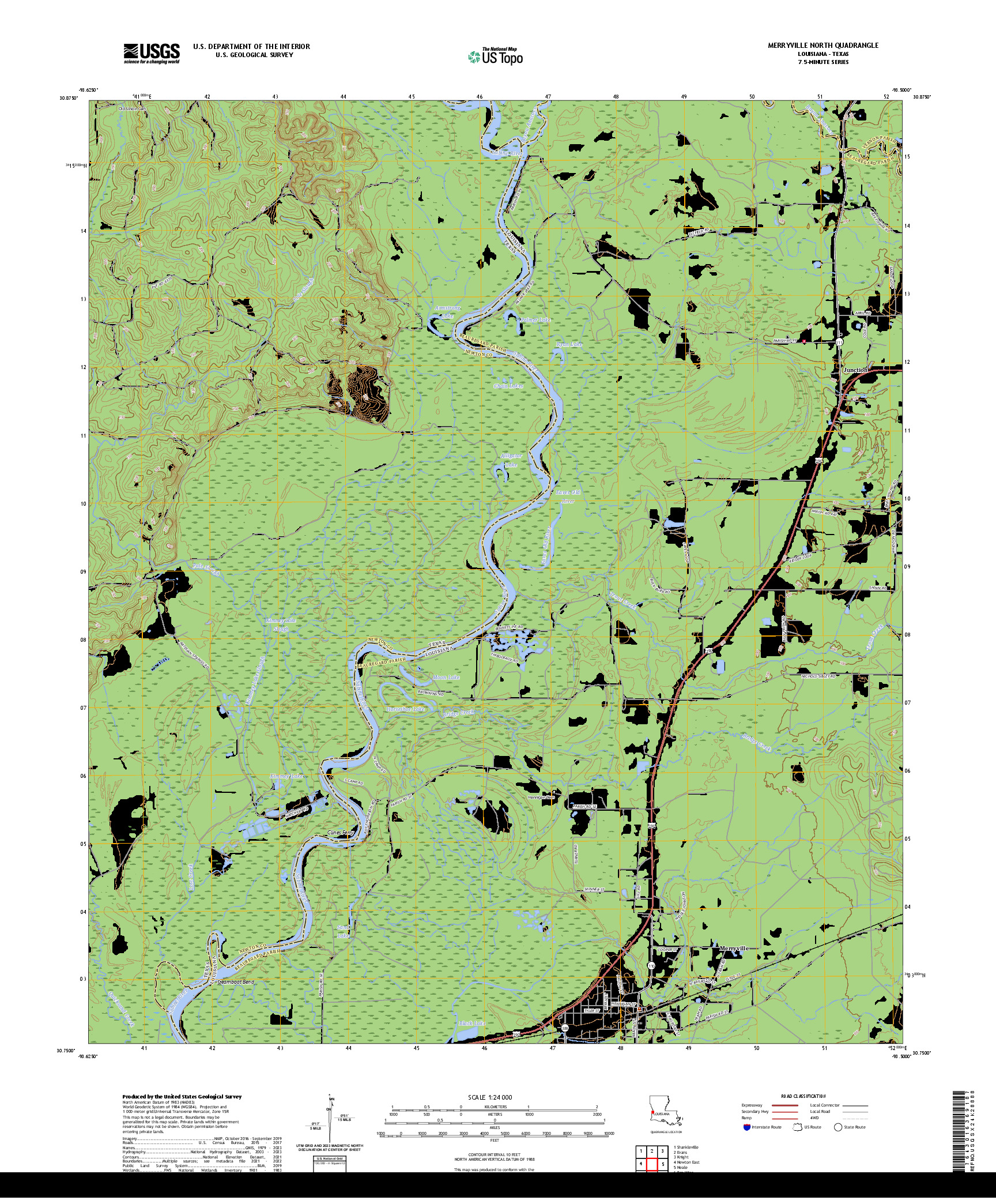 US TOPO 7.5-MINUTE MAP FOR MERRYVILLE NORTH, LA,TX