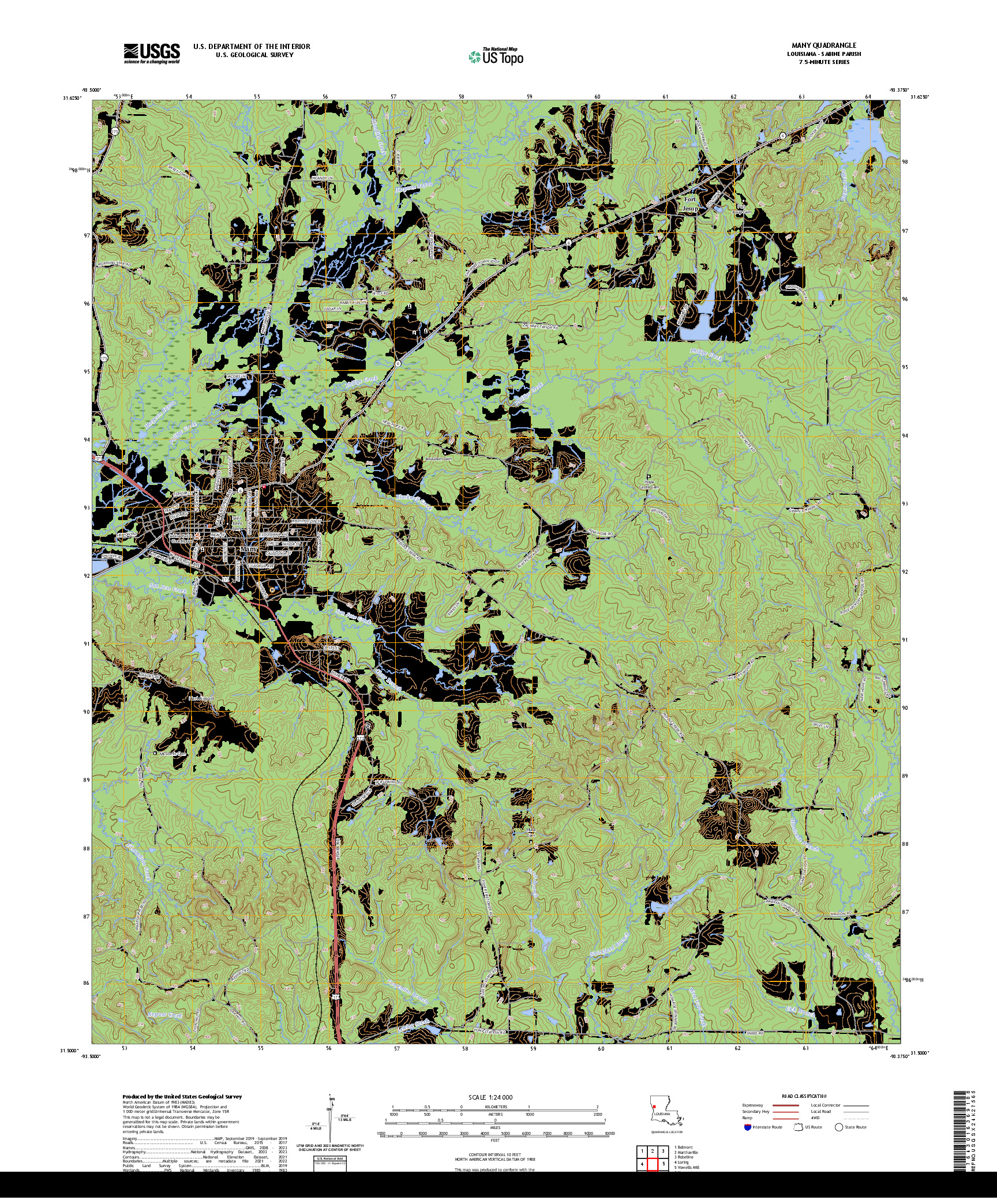 US TOPO 7.5-MINUTE MAP FOR MANY, LA
