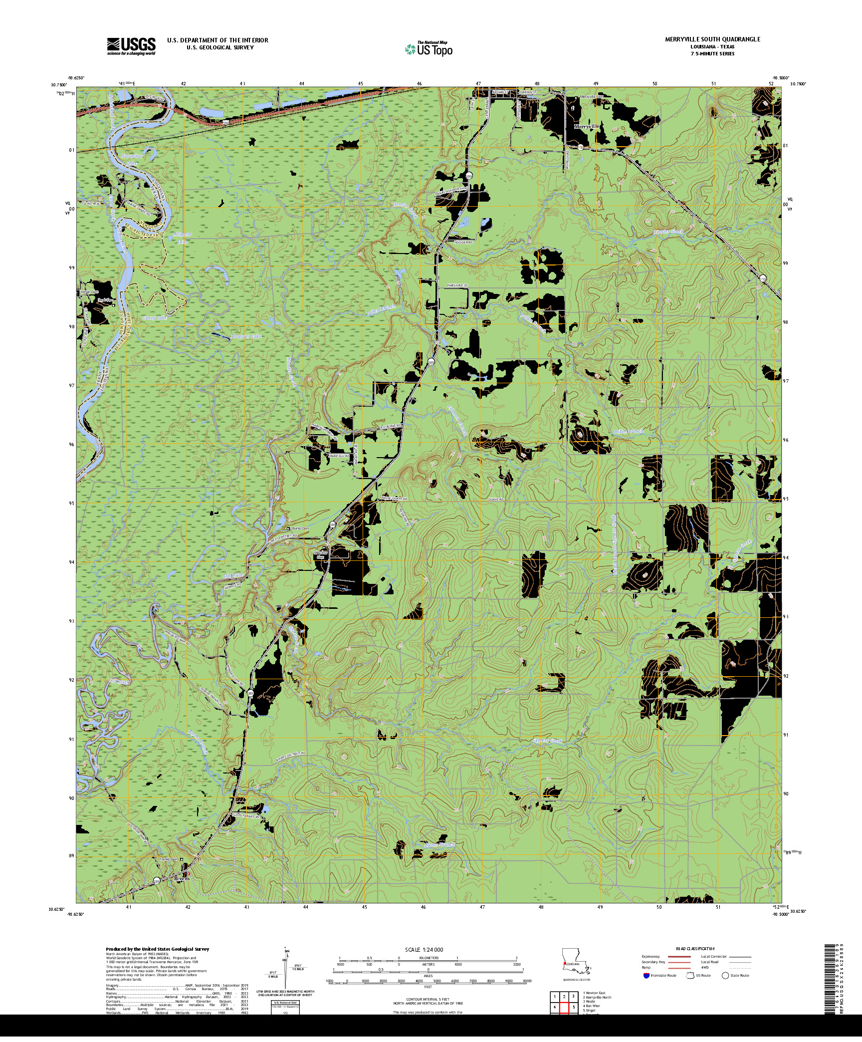 US TOPO 7.5-MINUTE MAP FOR MERRYVILLE SOUTH, LA,TX