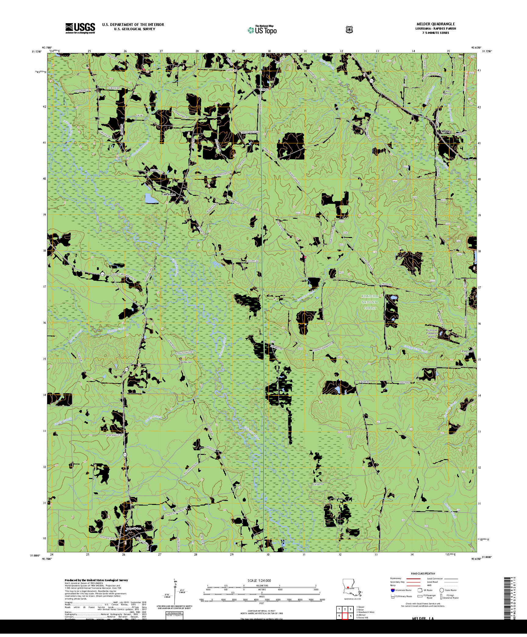 US TOPO 7.5-MINUTE MAP FOR MELDER, LA