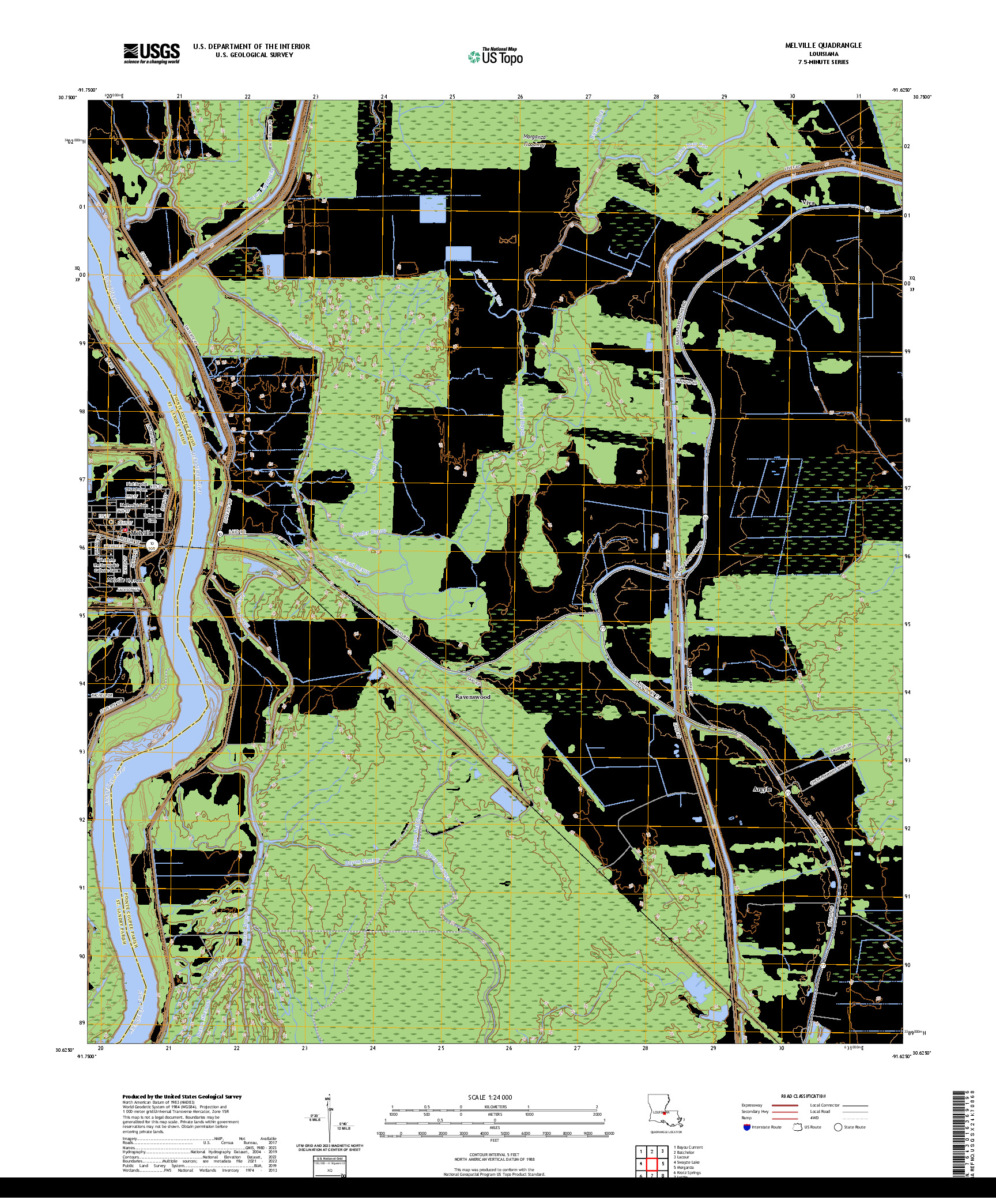 US TOPO 7.5-MINUTE MAP FOR MELVILLE, LA