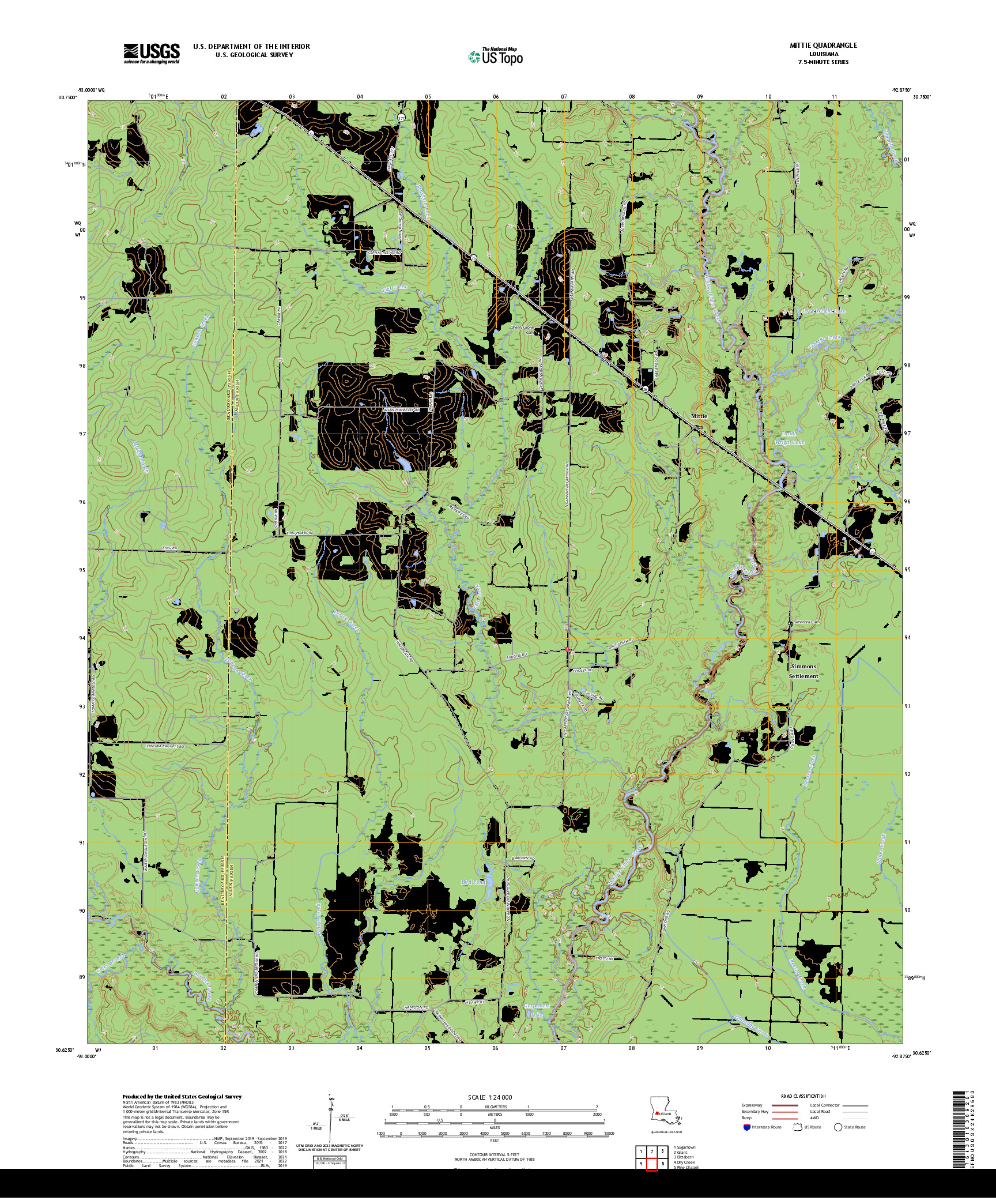 US TOPO 7.5-MINUTE MAP FOR MITTIE, LA