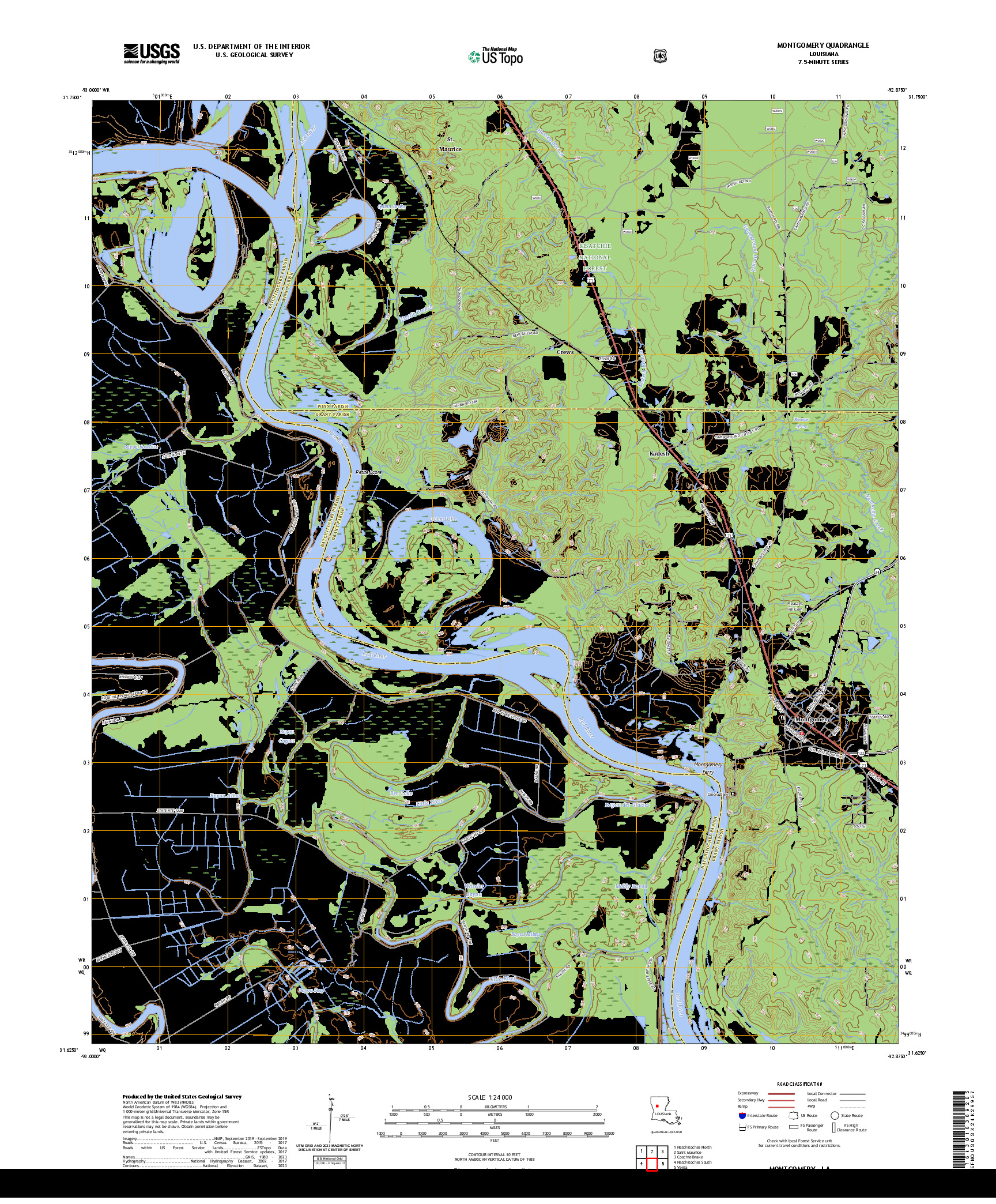 US TOPO 7.5-MINUTE MAP FOR MONTGOMERY, LA