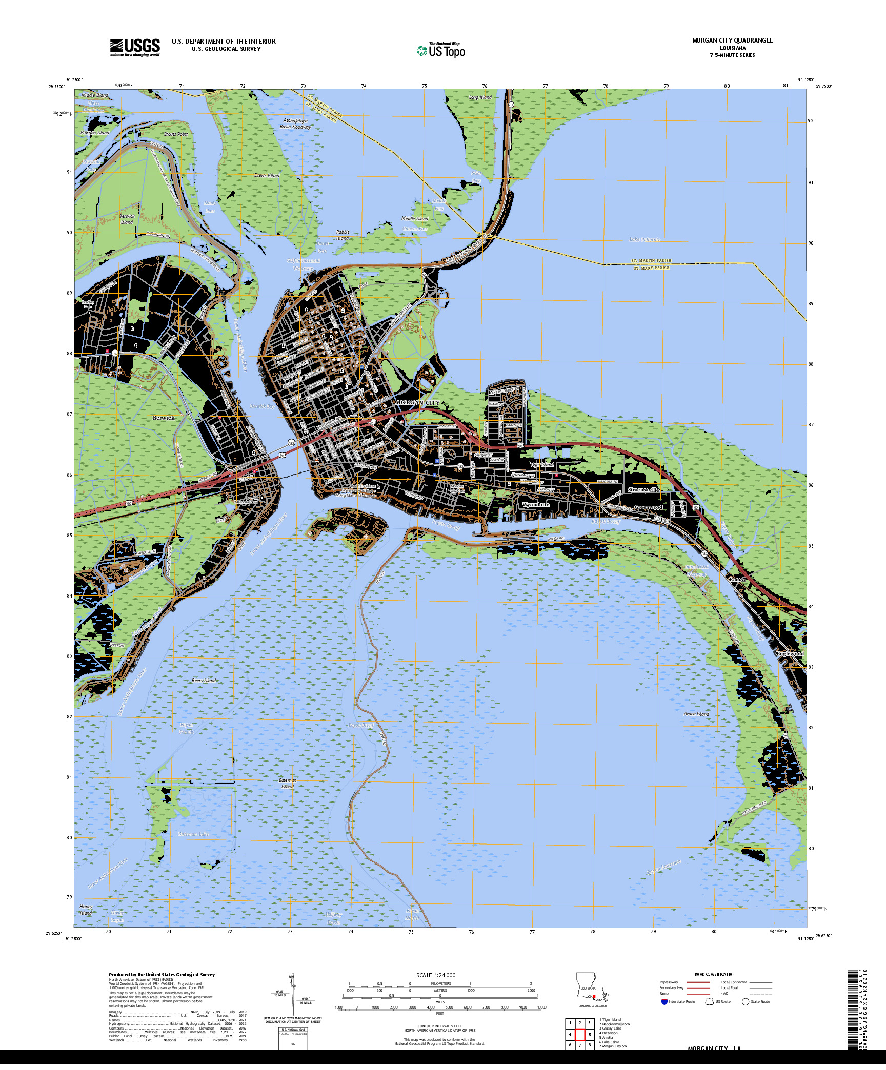 US TOPO 7.5-MINUTE MAP FOR MORGAN CITY, LA