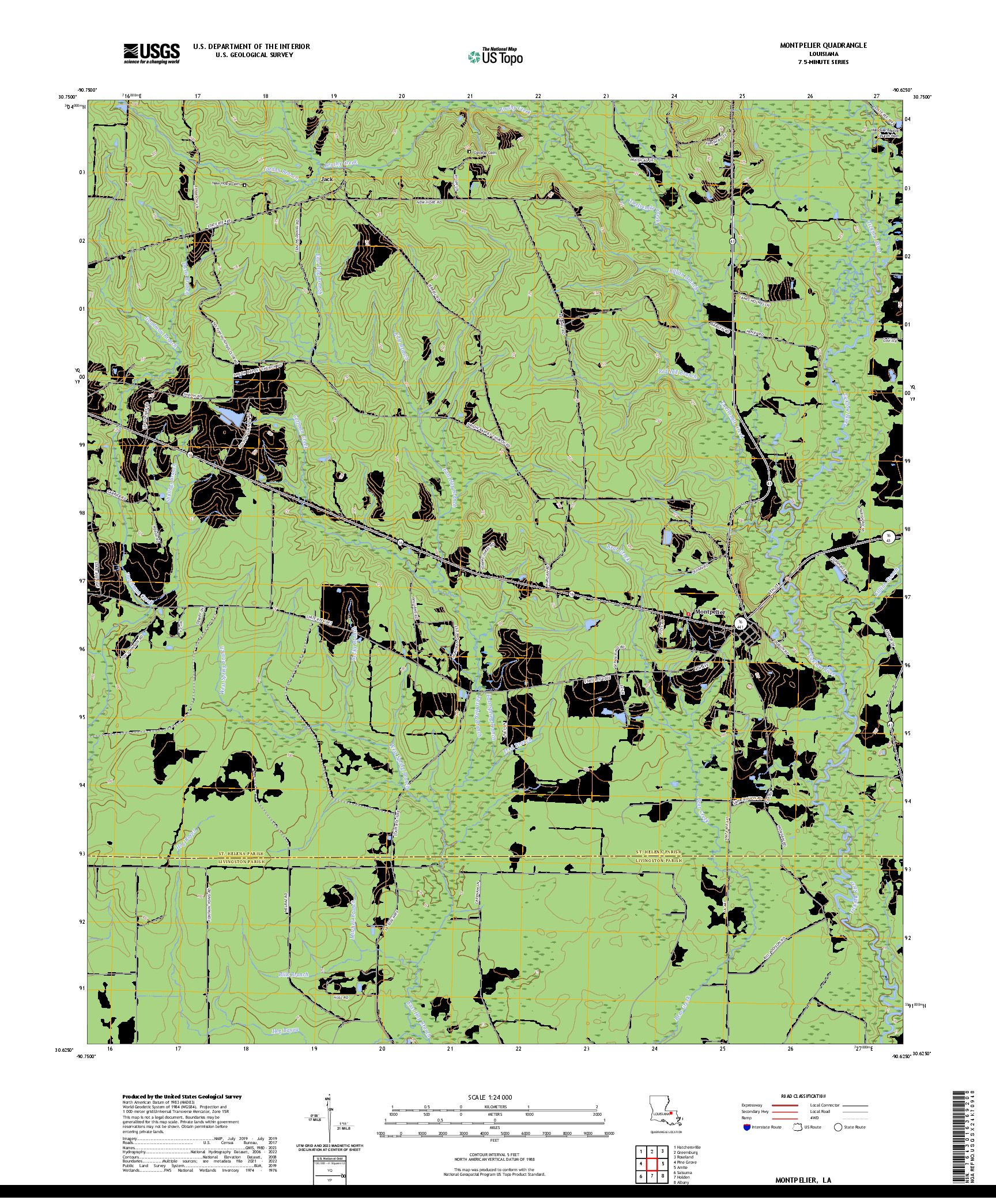 US TOPO 7.5-MINUTE MAP FOR MONTPELIER, LA