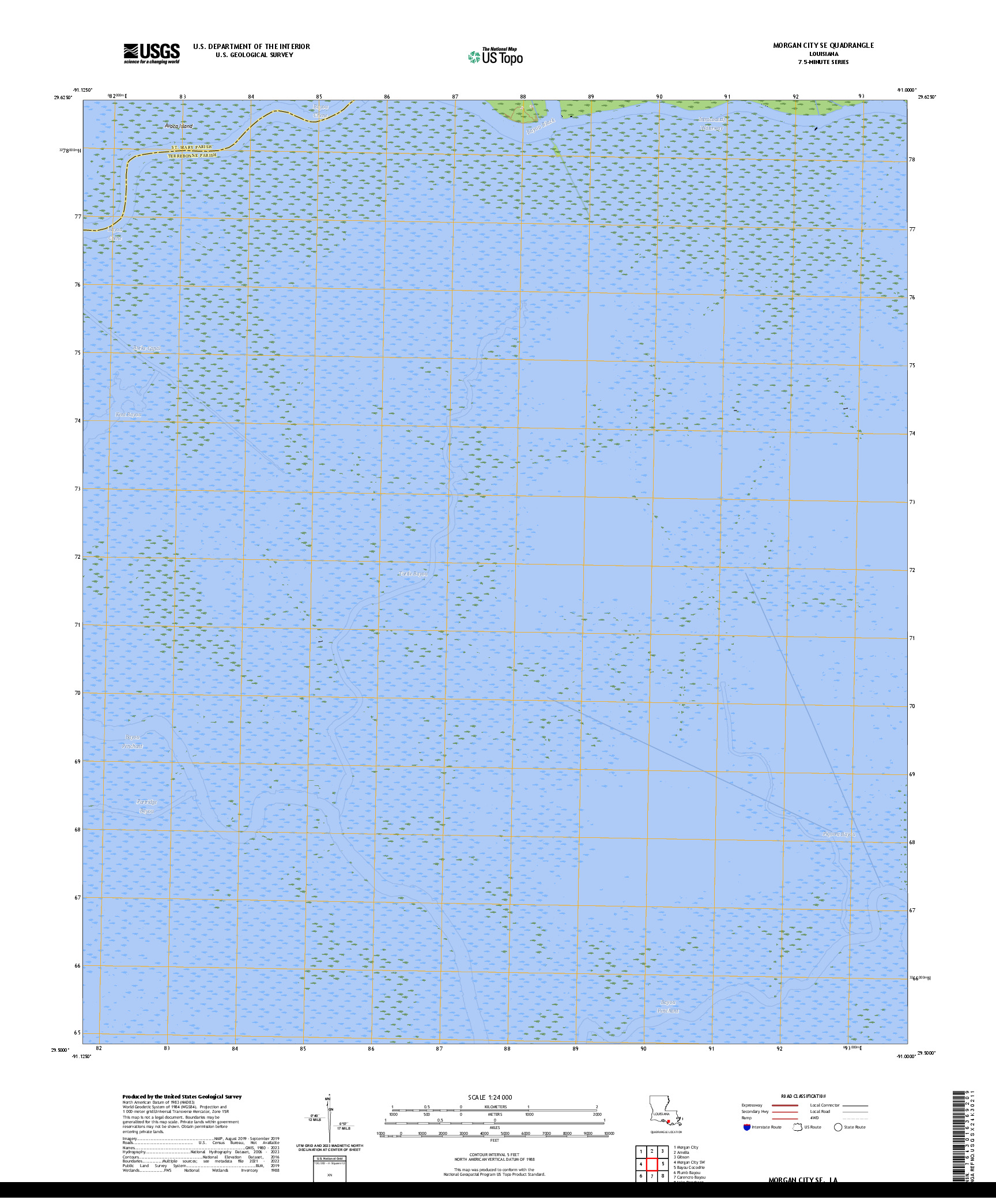 US TOPO 7.5-MINUTE MAP FOR MORGAN CITY SE, LA