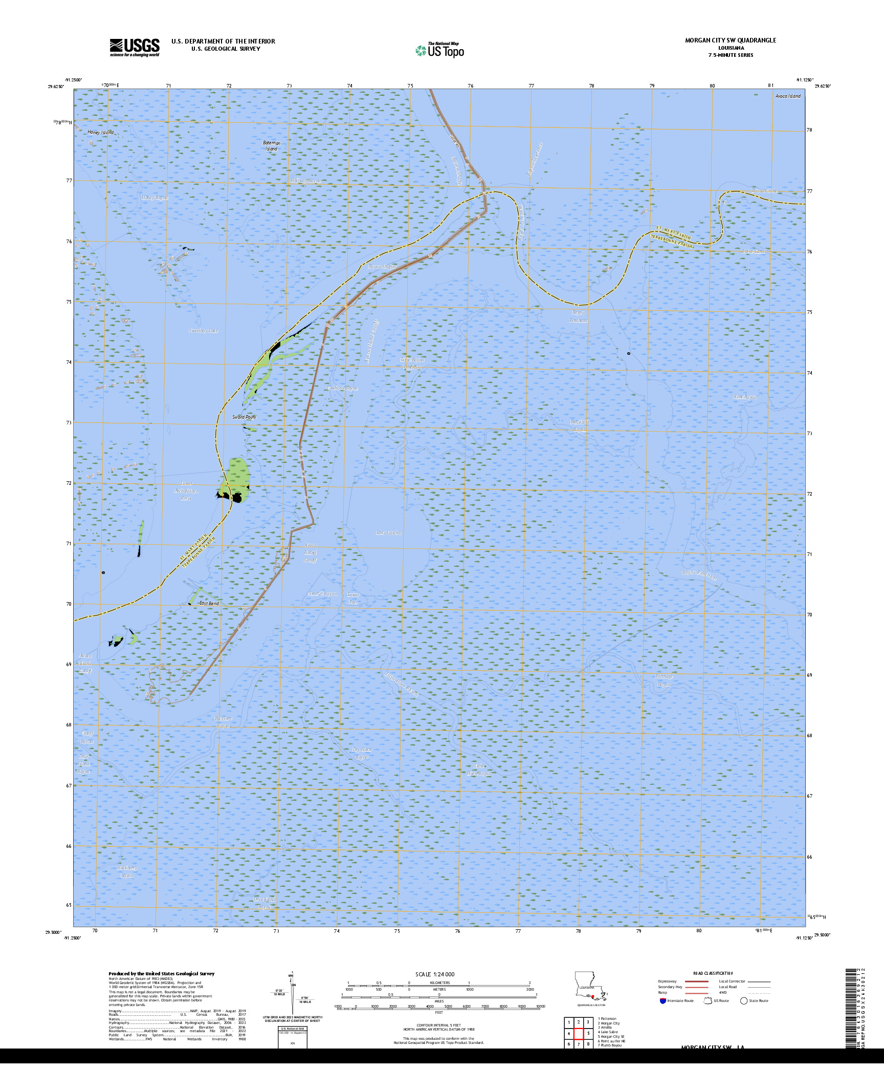 US TOPO 7.5-MINUTE MAP FOR MORGAN CITY SW, LA