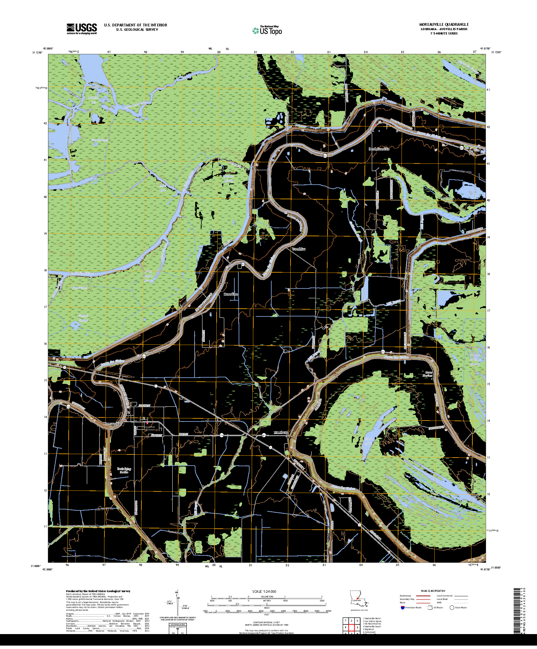 US TOPO 7.5-MINUTE MAP FOR MOREAUVILLE, LA