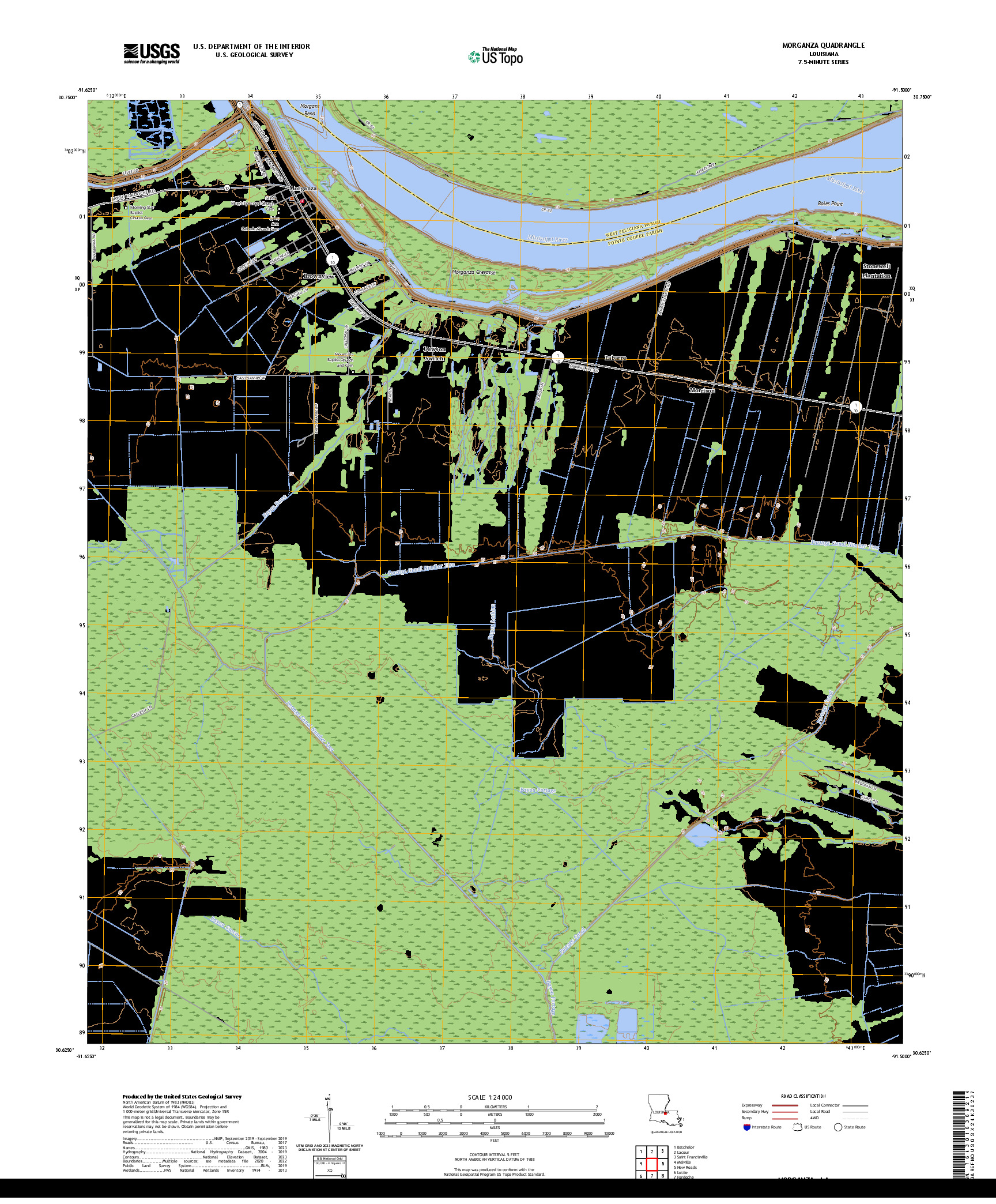 US TOPO 7.5-MINUTE MAP FOR MORGANZA, LA