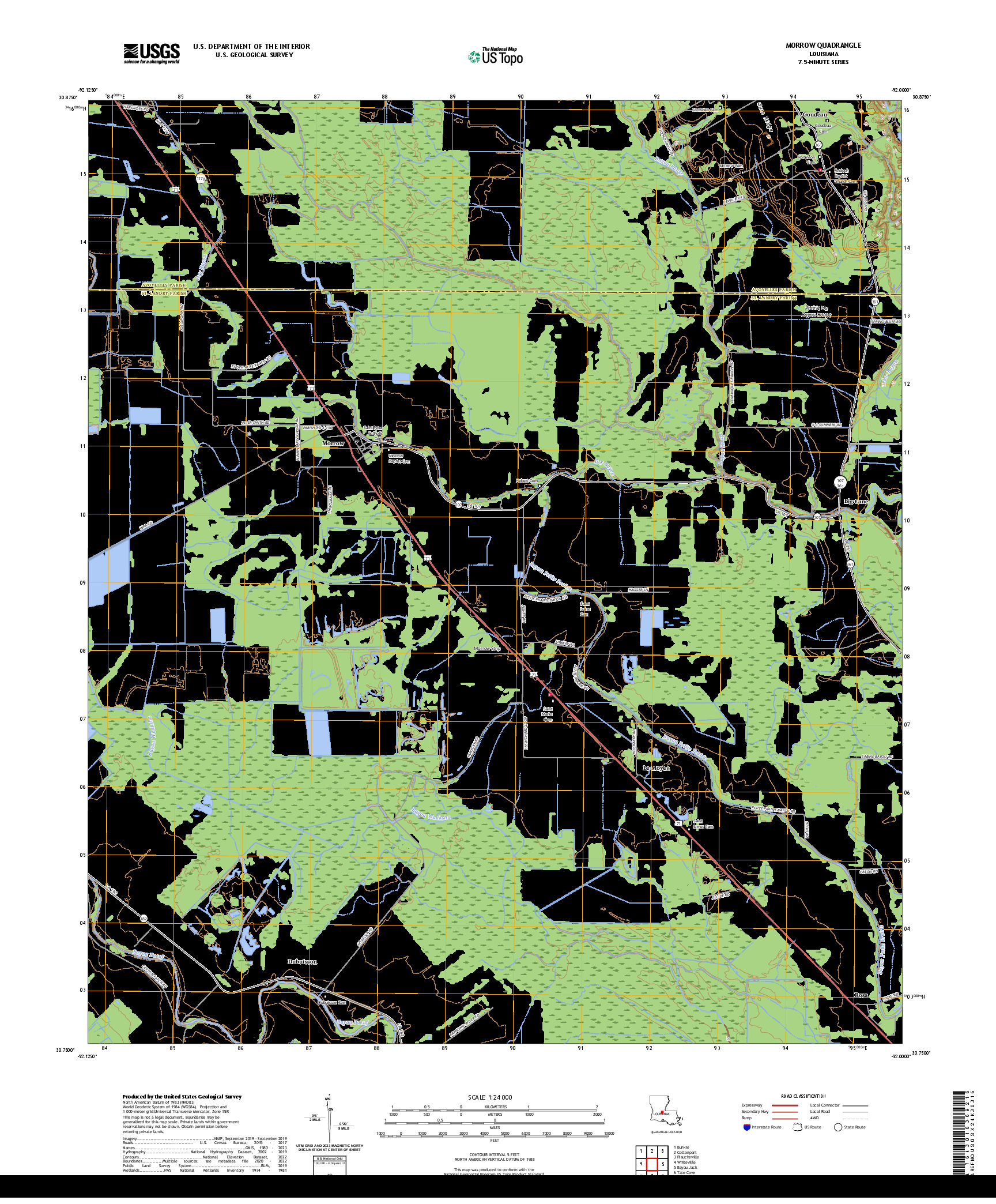 US TOPO 7.5-MINUTE MAP FOR MORROW, LA