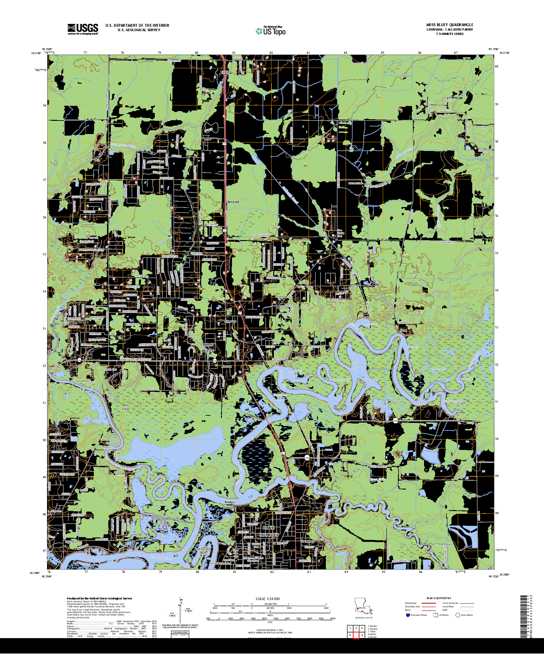 US TOPO 7.5-MINUTE MAP FOR MOSS BLUFF, LA