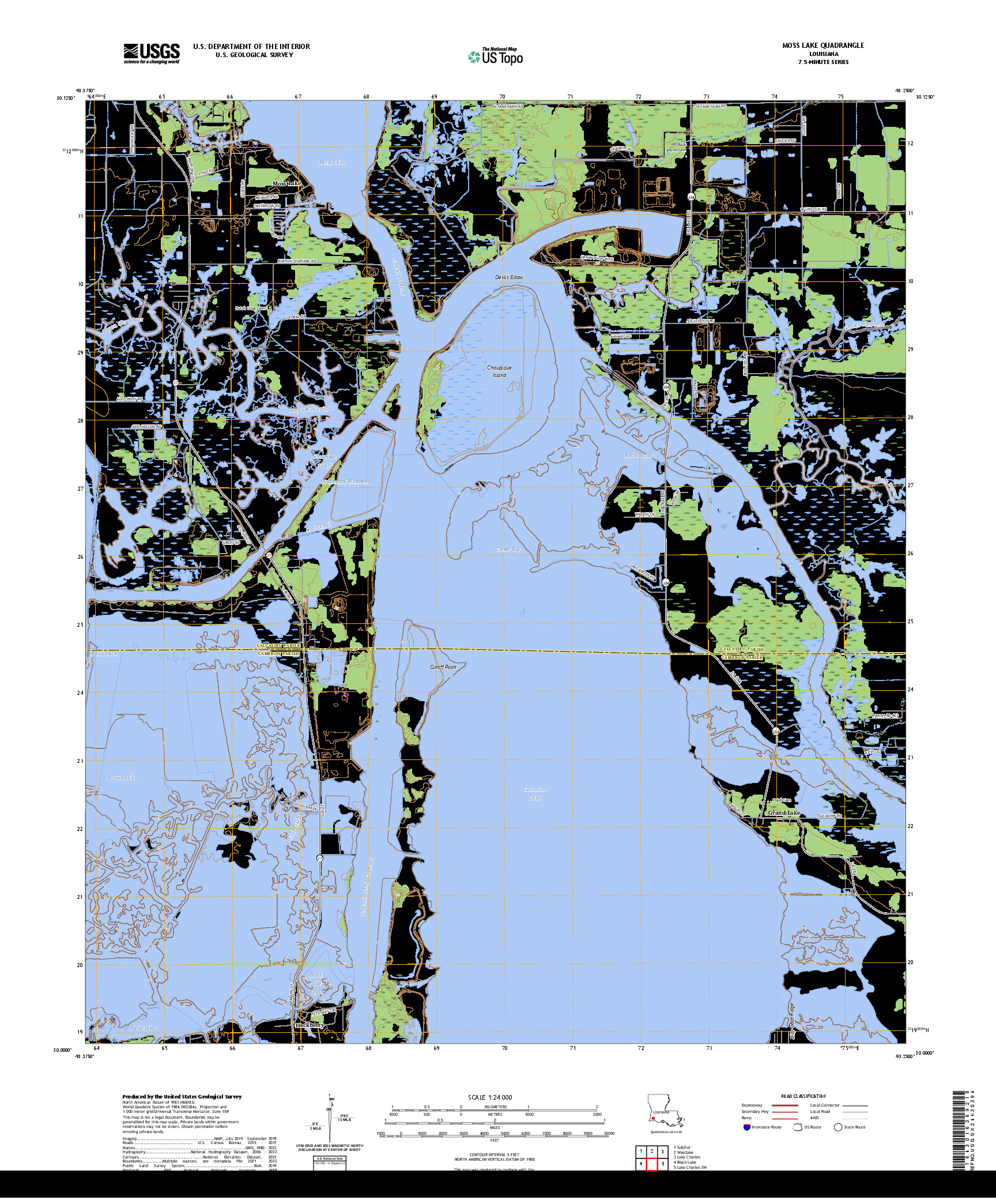 US TOPO 7.5-MINUTE MAP FOR MOSS LAKE, LA