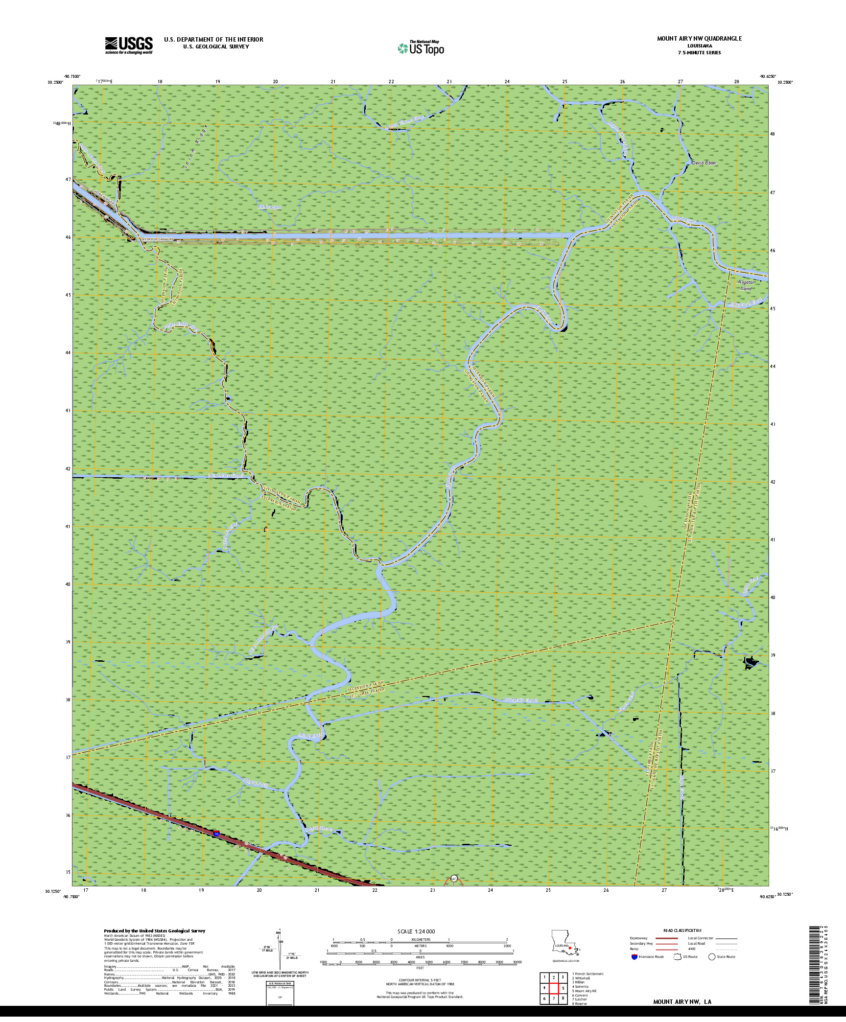 US TOPO 7.5-MINUTE MAP FOR MOUNT AIRY NW, LA