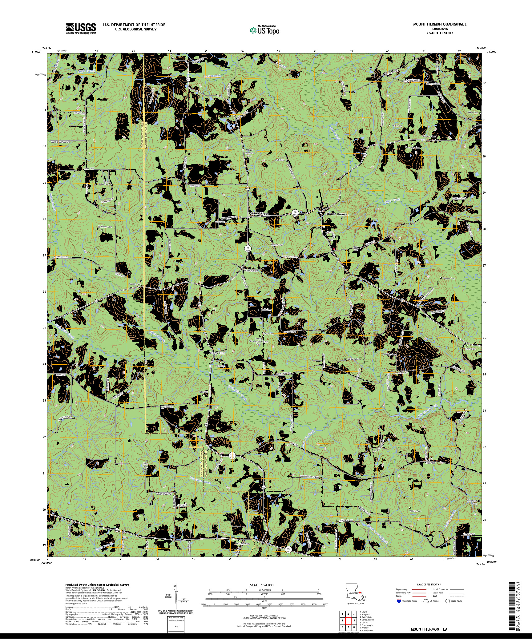 US TOPO 7.5-MINUTE MAP FOR MOUNT HERMON, LA