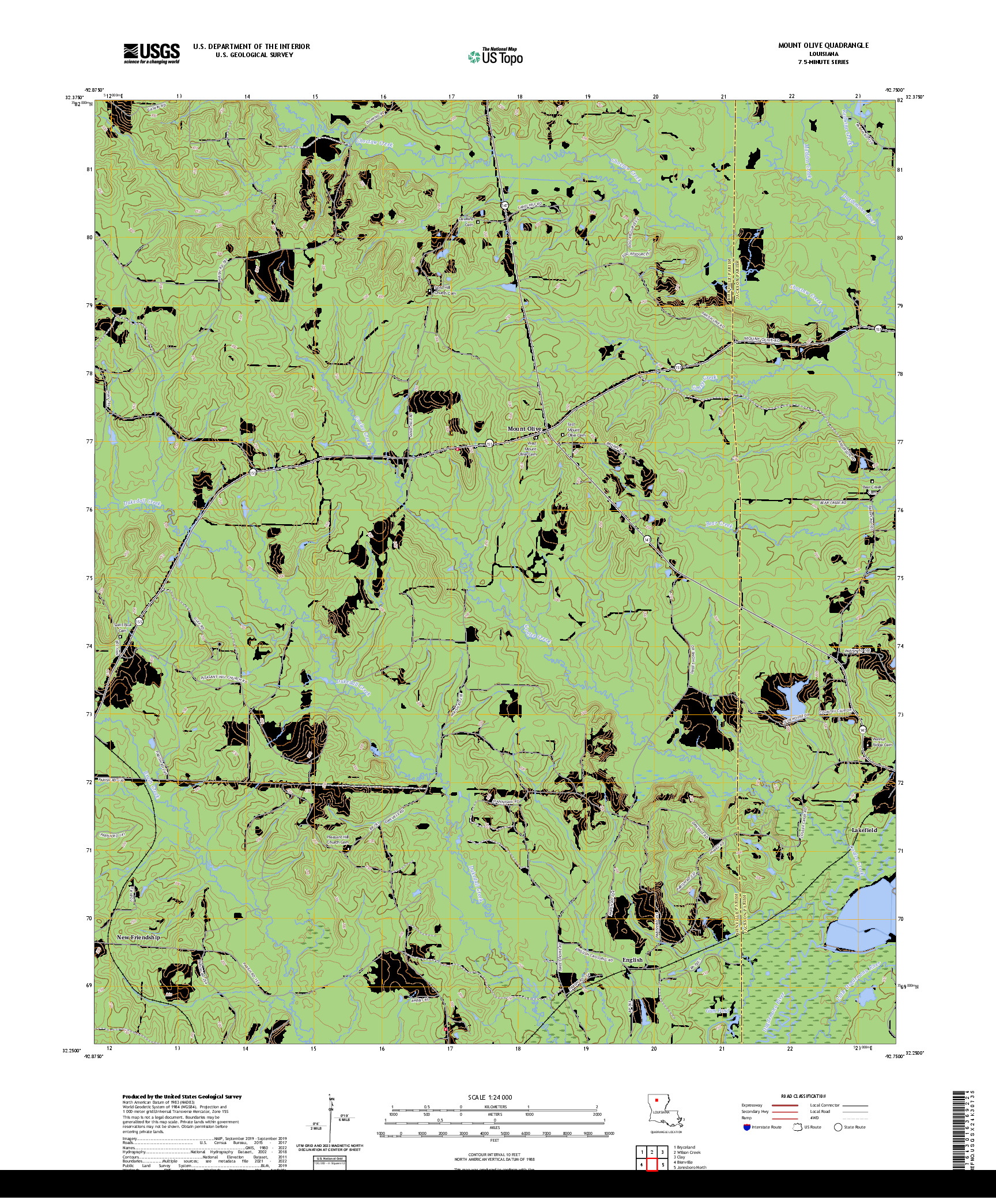 US TOPO 7.5-MINUTE MAP FOR MOUNT OLIVE, LA