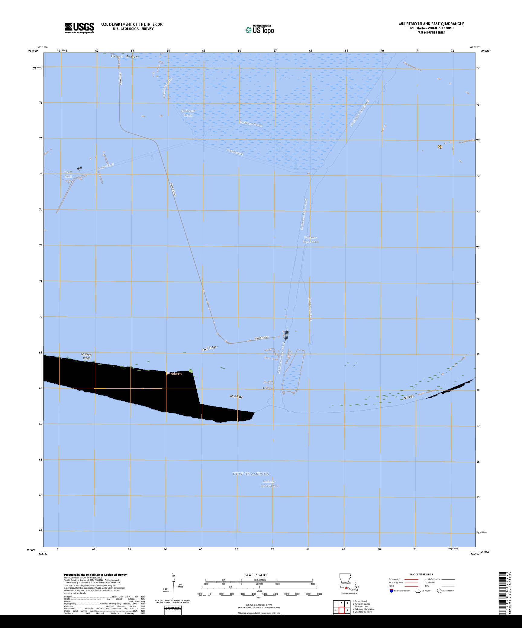 US TOPO 7.5-MINUTE MAP FOR MULBERRY ISLAND EAST, LA