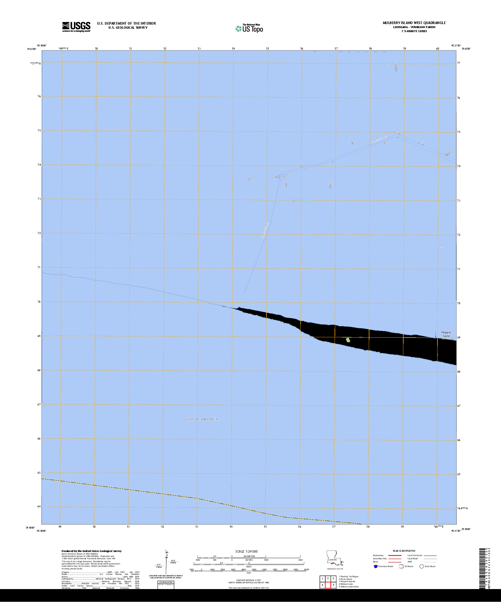 US TOPO 7.5-MINUTE MAP FOR MULBERRY ISLAND WEST, LA