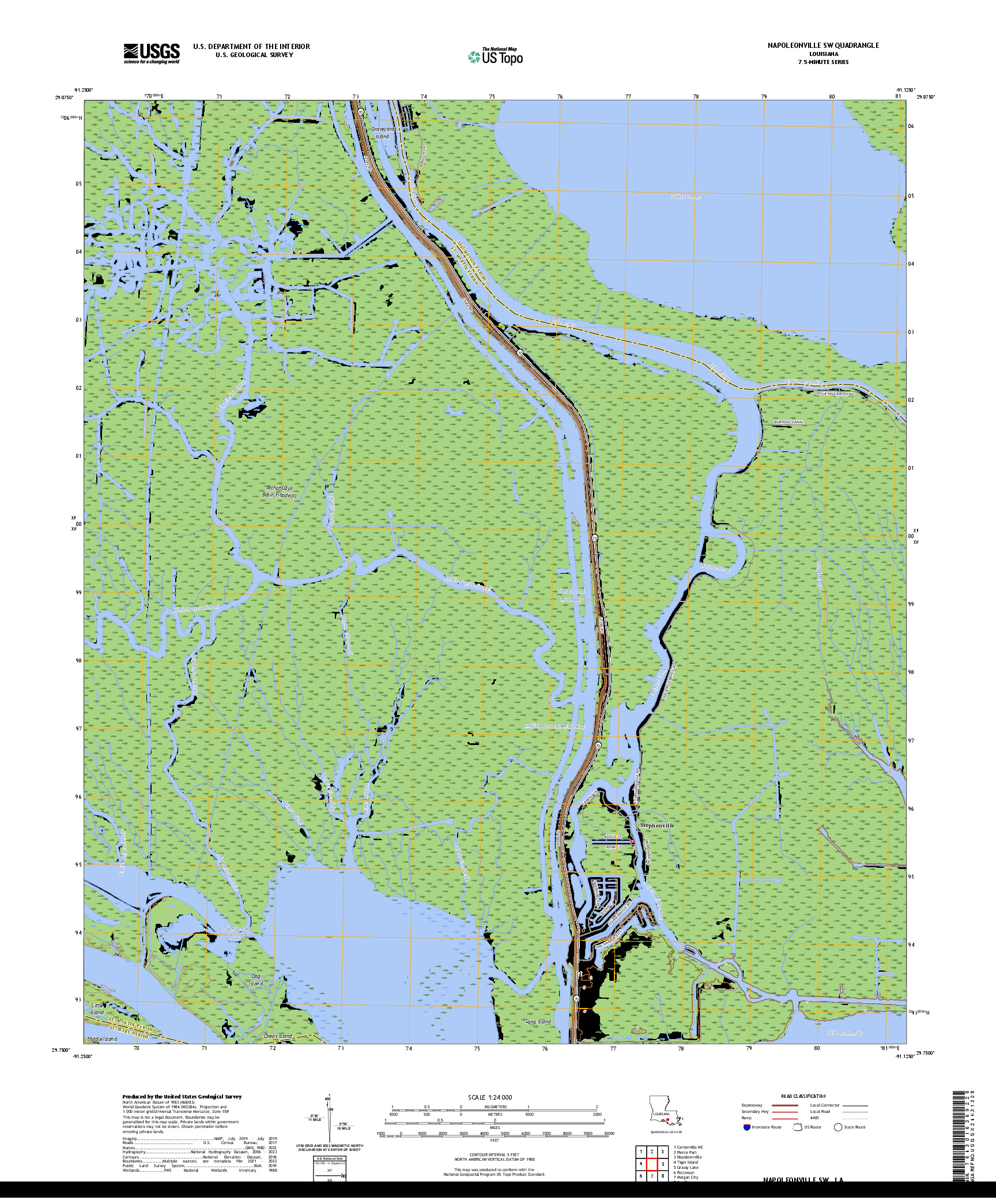 US TOPO 7.5-MINUTE MAP FOR NAPOLEONVILLE SW, LA