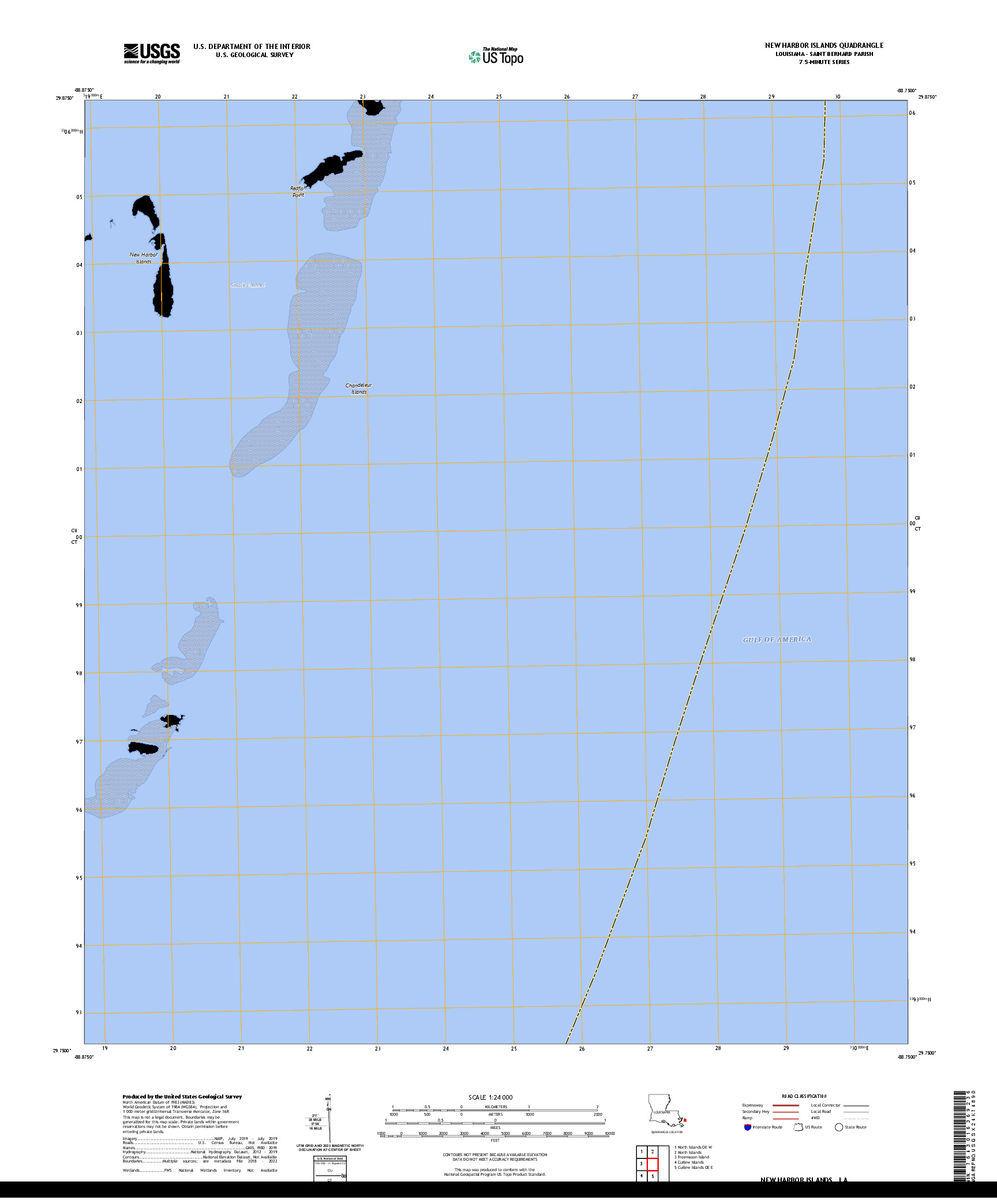 US TOPO 7.5-MINUTE MAP FOR NEW HARBOR ISLANDS, LA