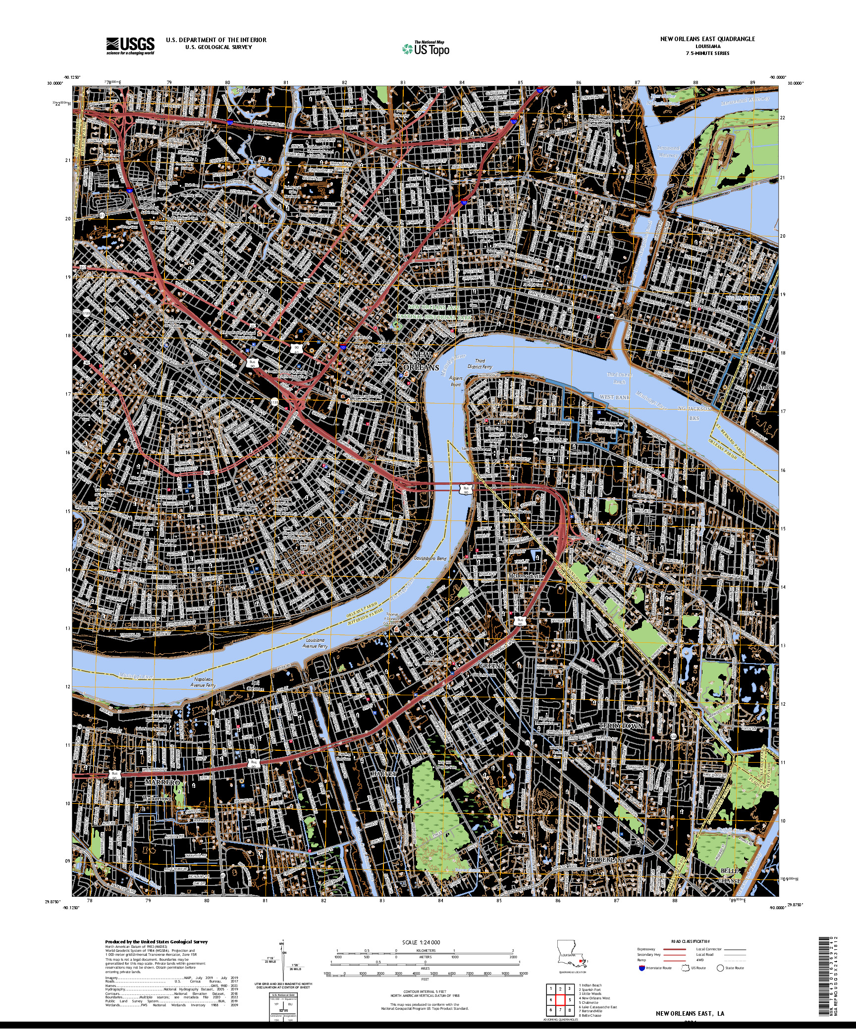 US TOPO 7.5-MINUTE MAP FOR NEW ORLEANS EAST, LA