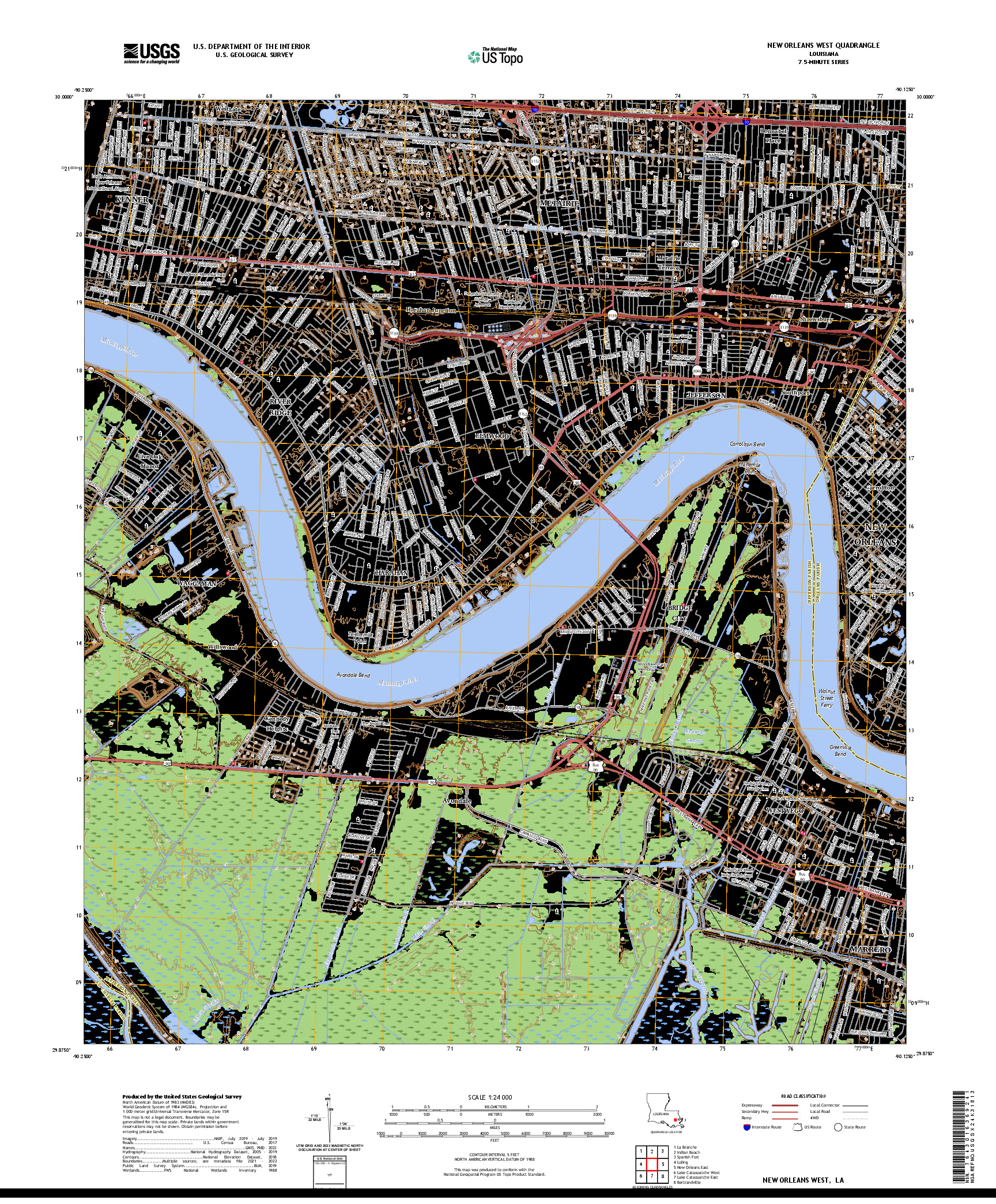 US TOPO 7.5-MINUTE MAP FOR NEW ORLEANS WEST, LA