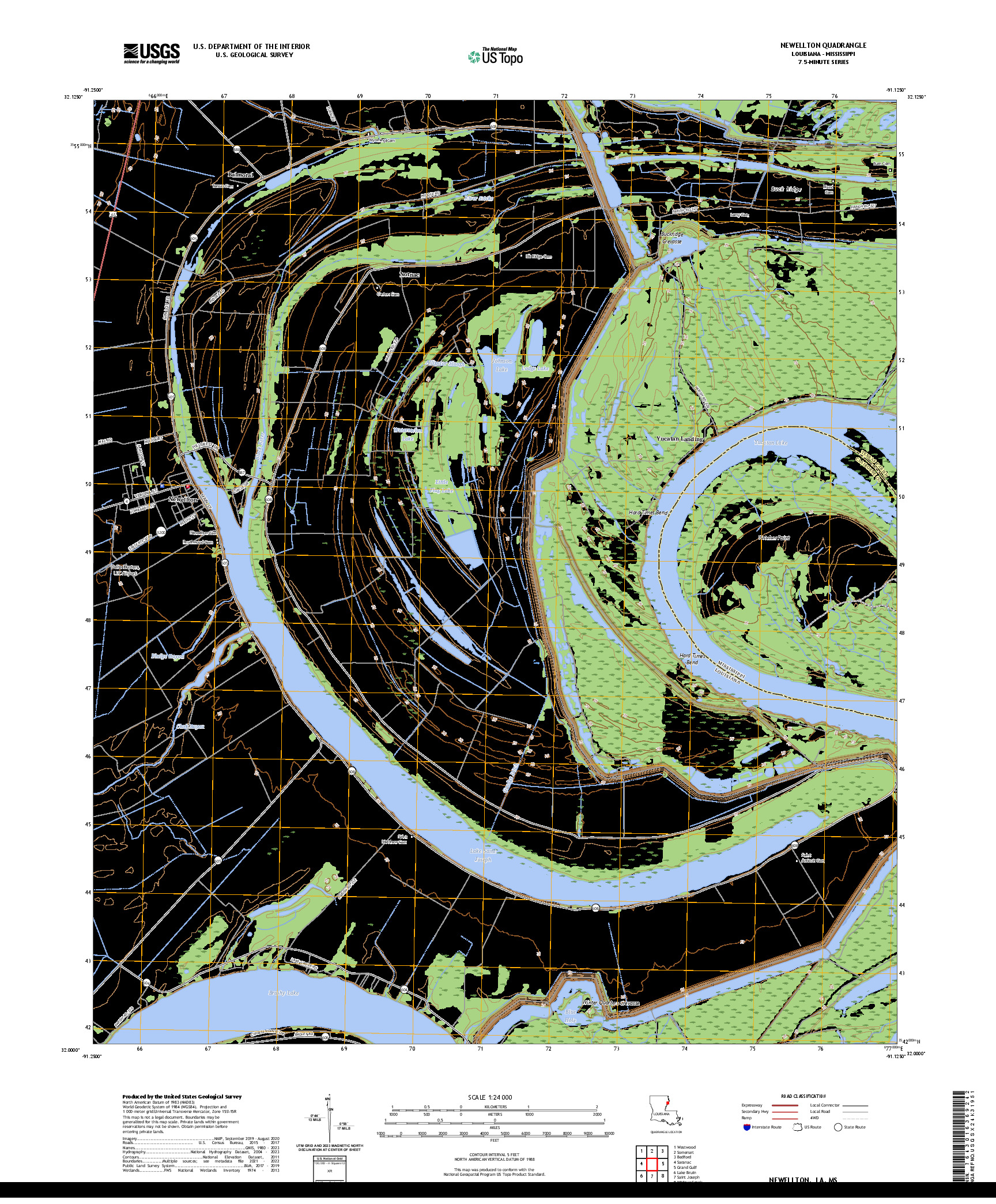 US TOPO 7.5-MINUTE MAP FOR NEWELLTON, LA,MS