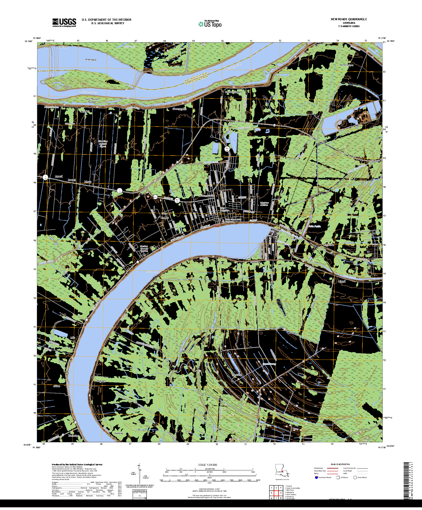 US TOPO 7.5-MINUTE MAP FOR NEW ROADS, LA