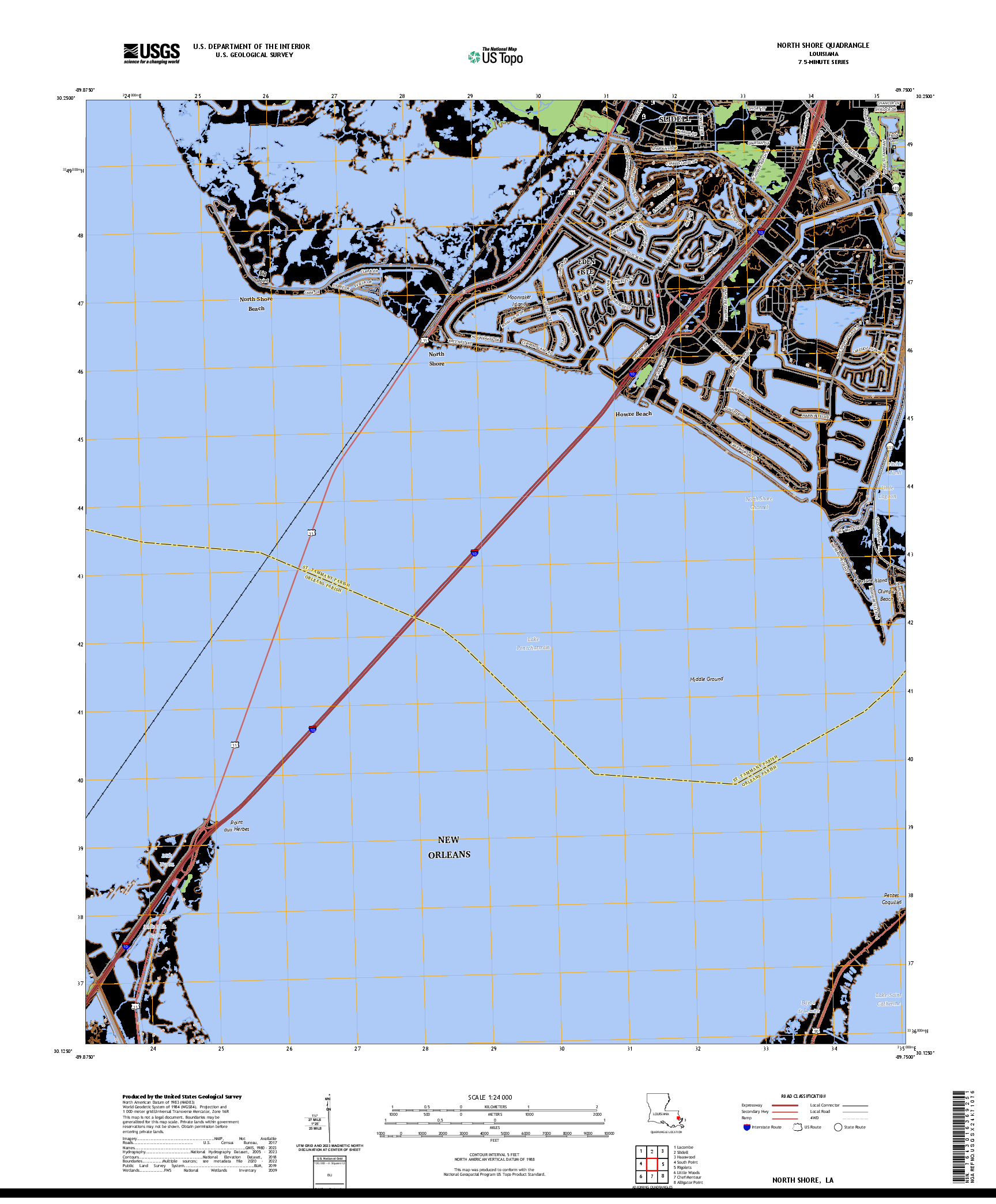 US TOPO 7.5-MINUTE MAP FOR NORTH SHORE, LA