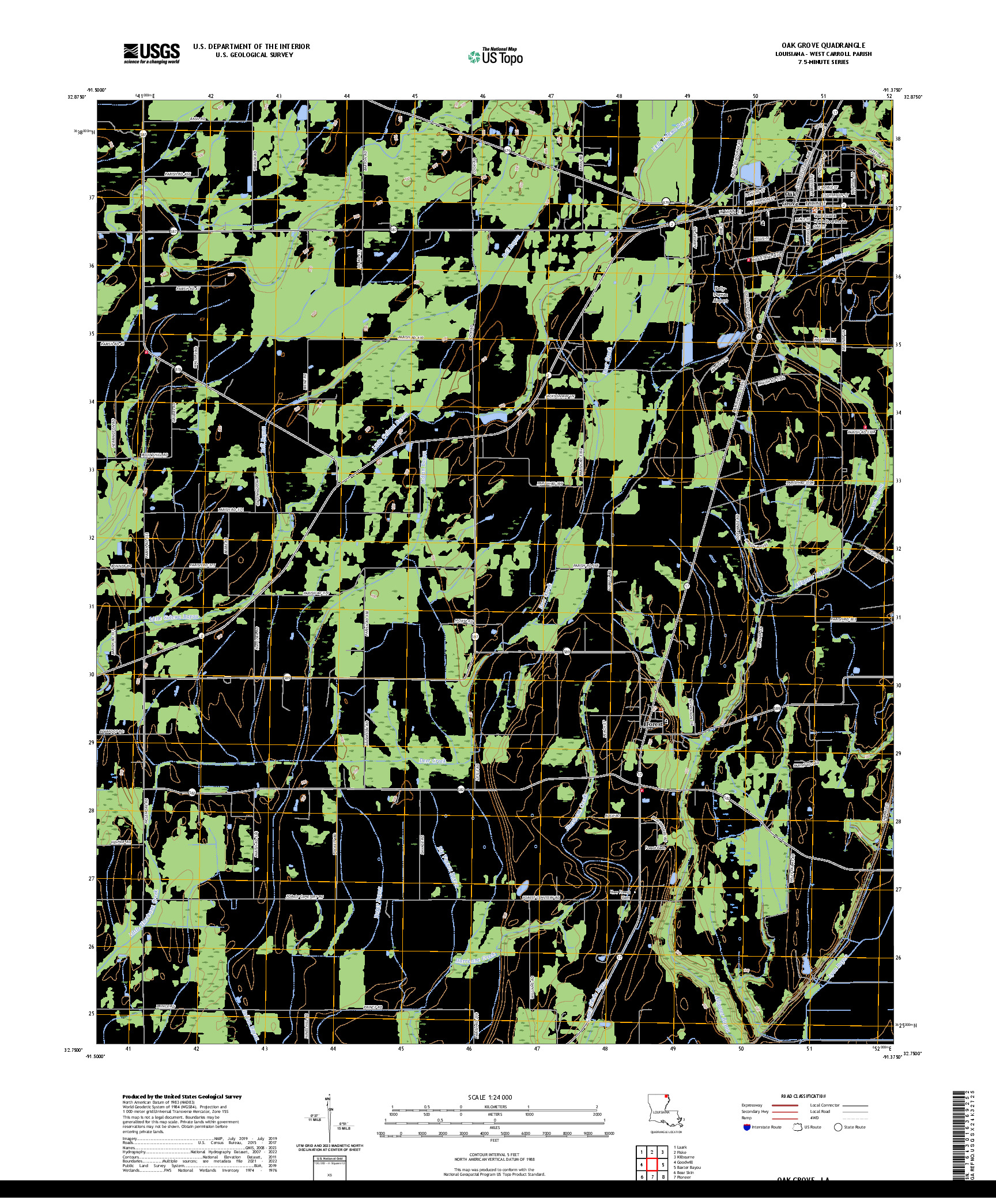 US TOPO 7.5-MINUTE MAP FOR OAK GROVE, LA