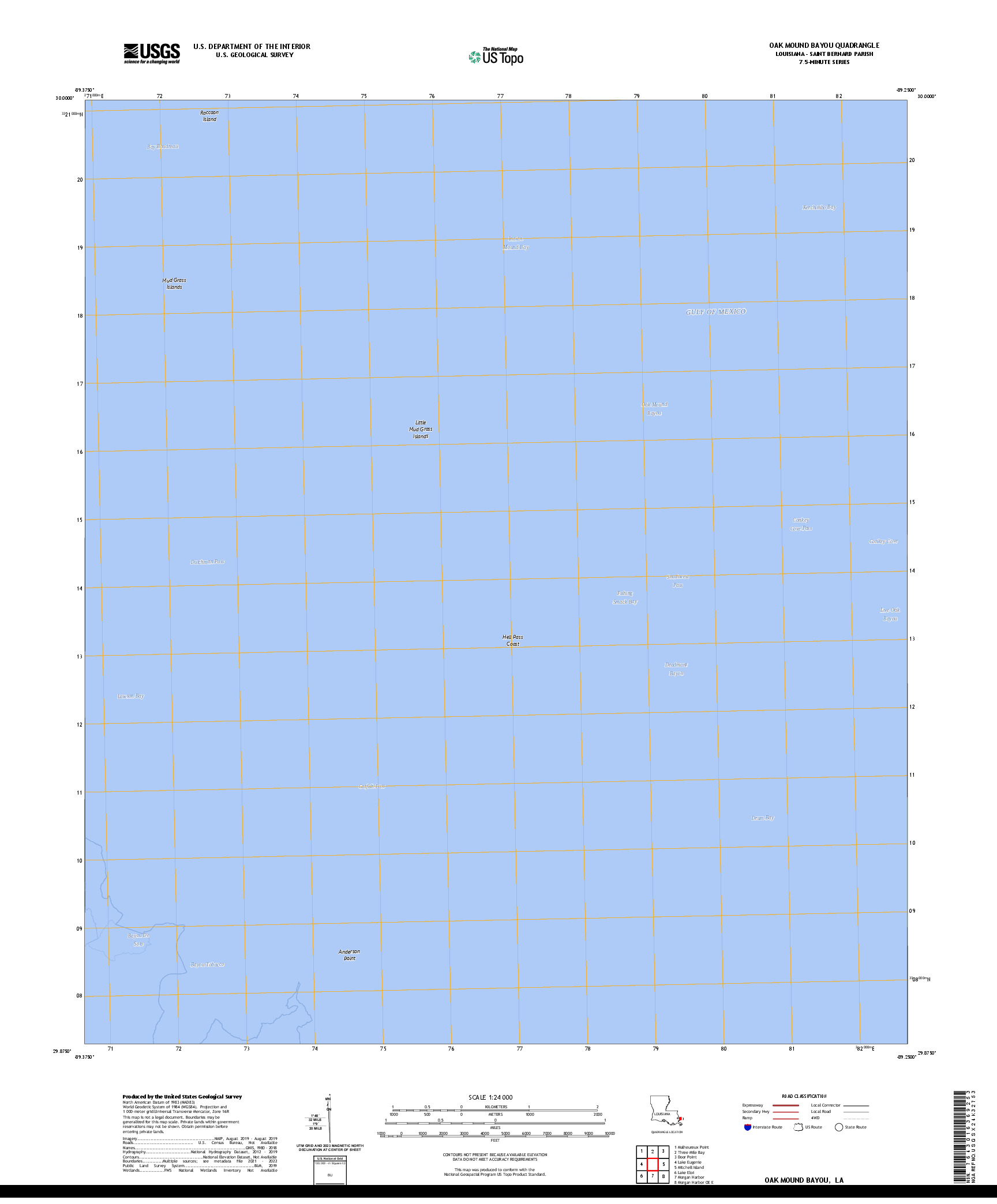 US TOPO 7.5-MINUTE MAP FOR OAK MOUND BAYOU, LA