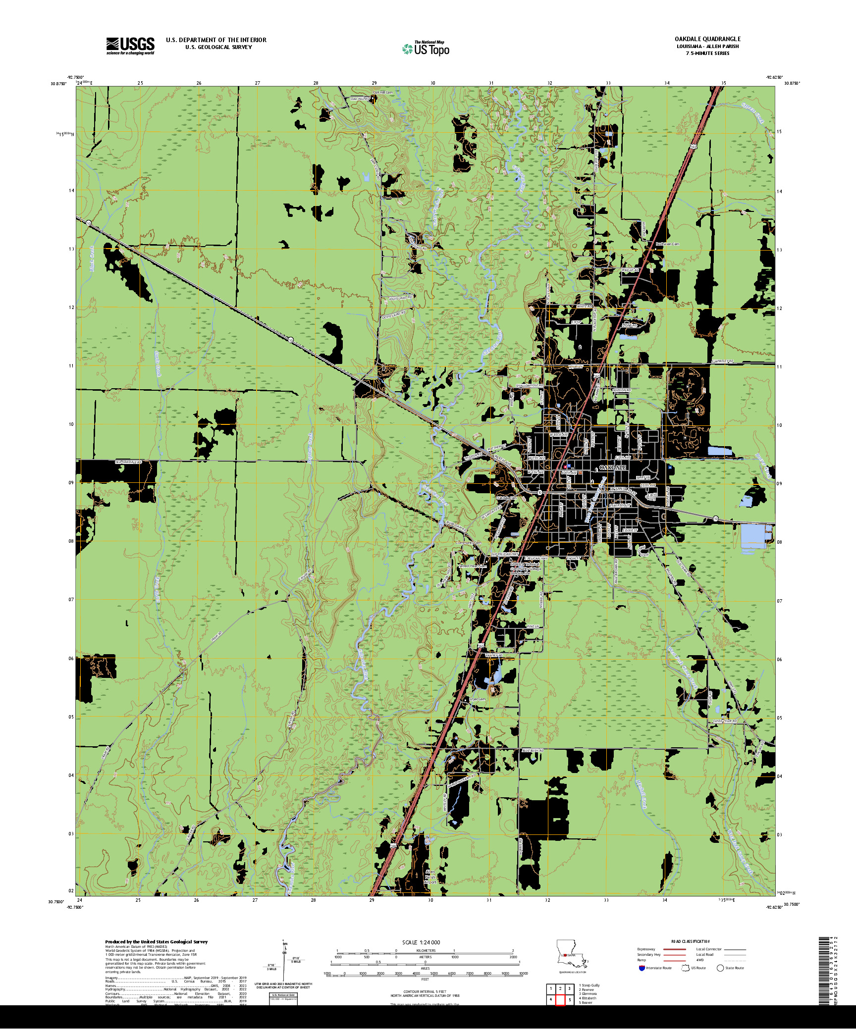 US TOPO 7.5-MINUTE MAP FOR OAKDALE, LA