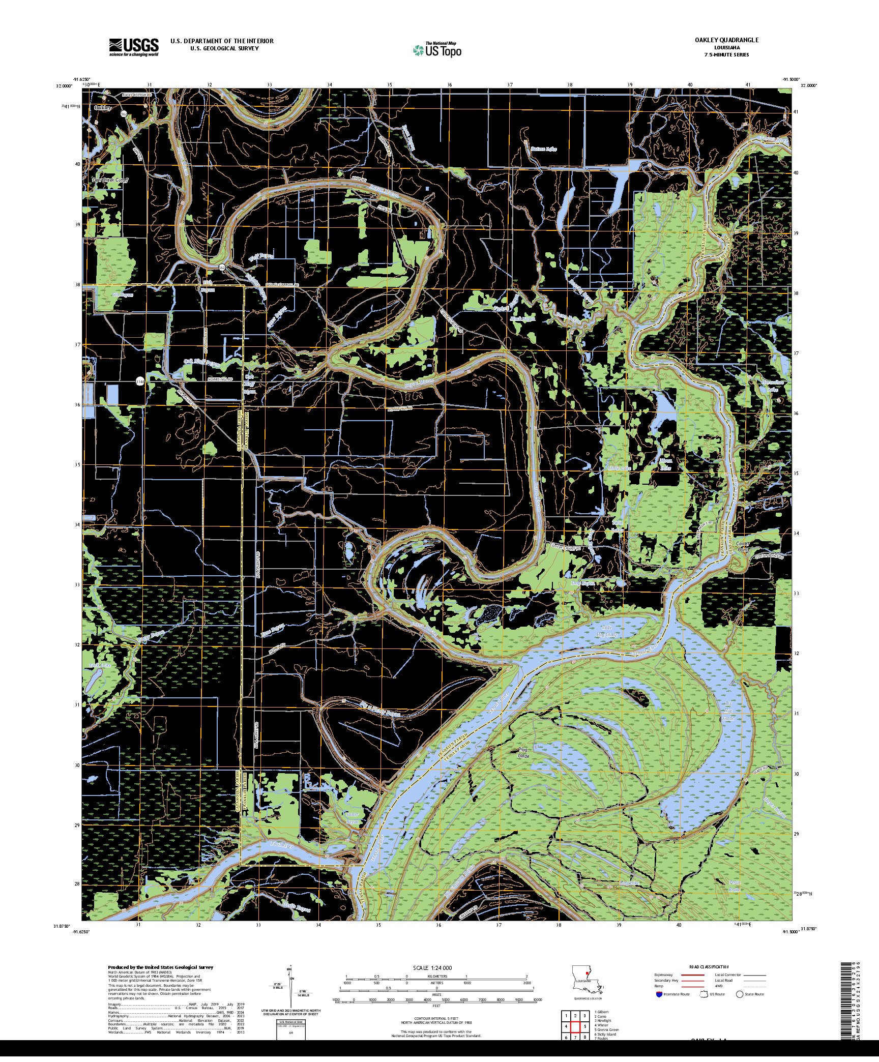 US TOPO 7.5-MINUTE MAP FOR OAKLEY, LA