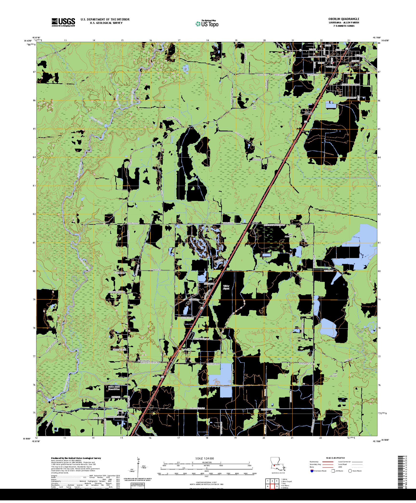 US TOPO 7.5-MINUTE MAP FOR OBERLIN, LA