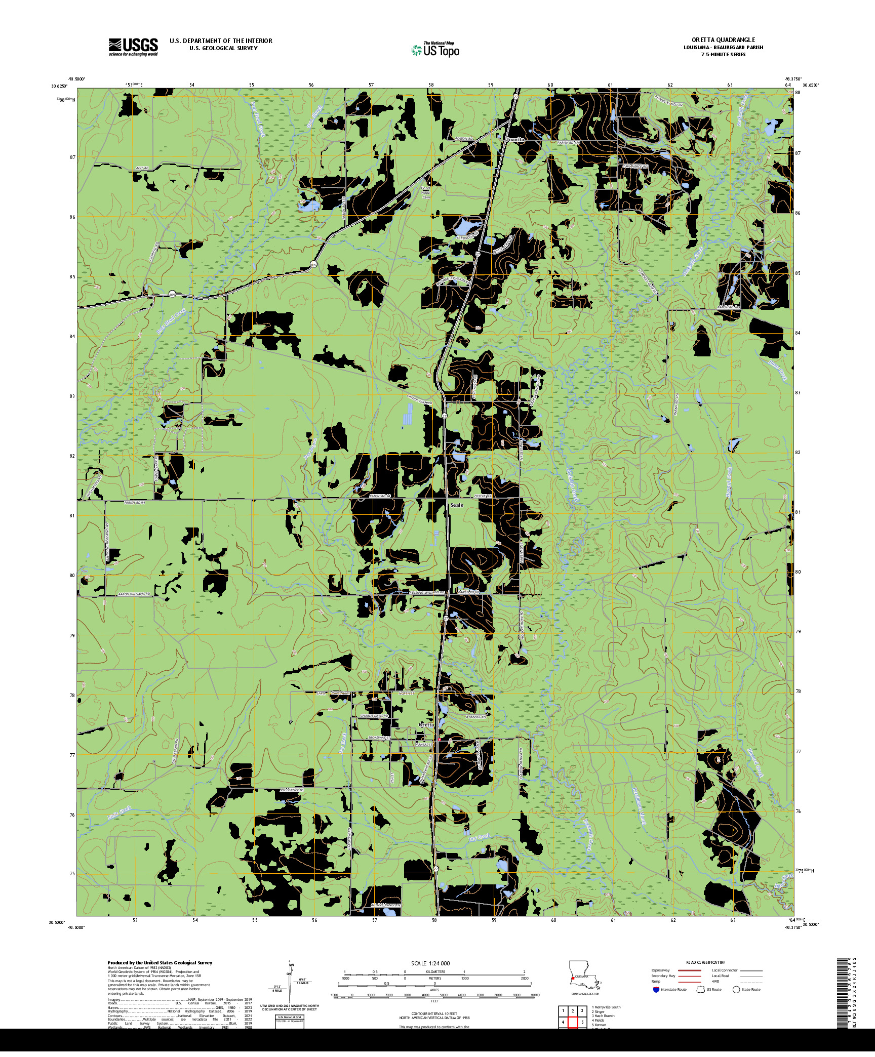 US TOPO 7.5-MINUTE MAP FOR ORETTA, LA
