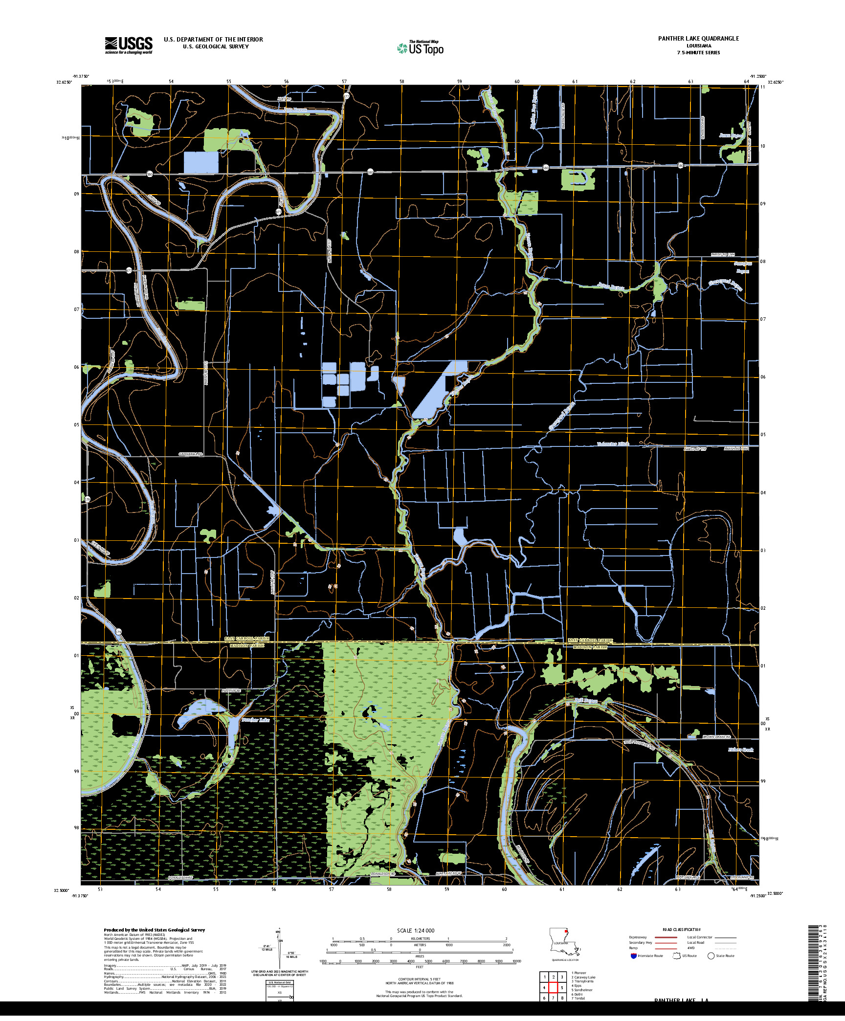 US TOPO 7.5-MINUTE MAP FOR PANTHER LAKE, LA