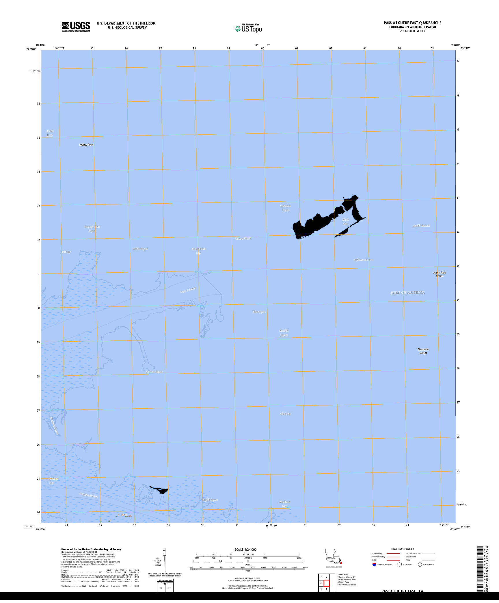 US TOPO 7.5-MINUTE MAP FOR PASS A LOUTRE EAST, LA
