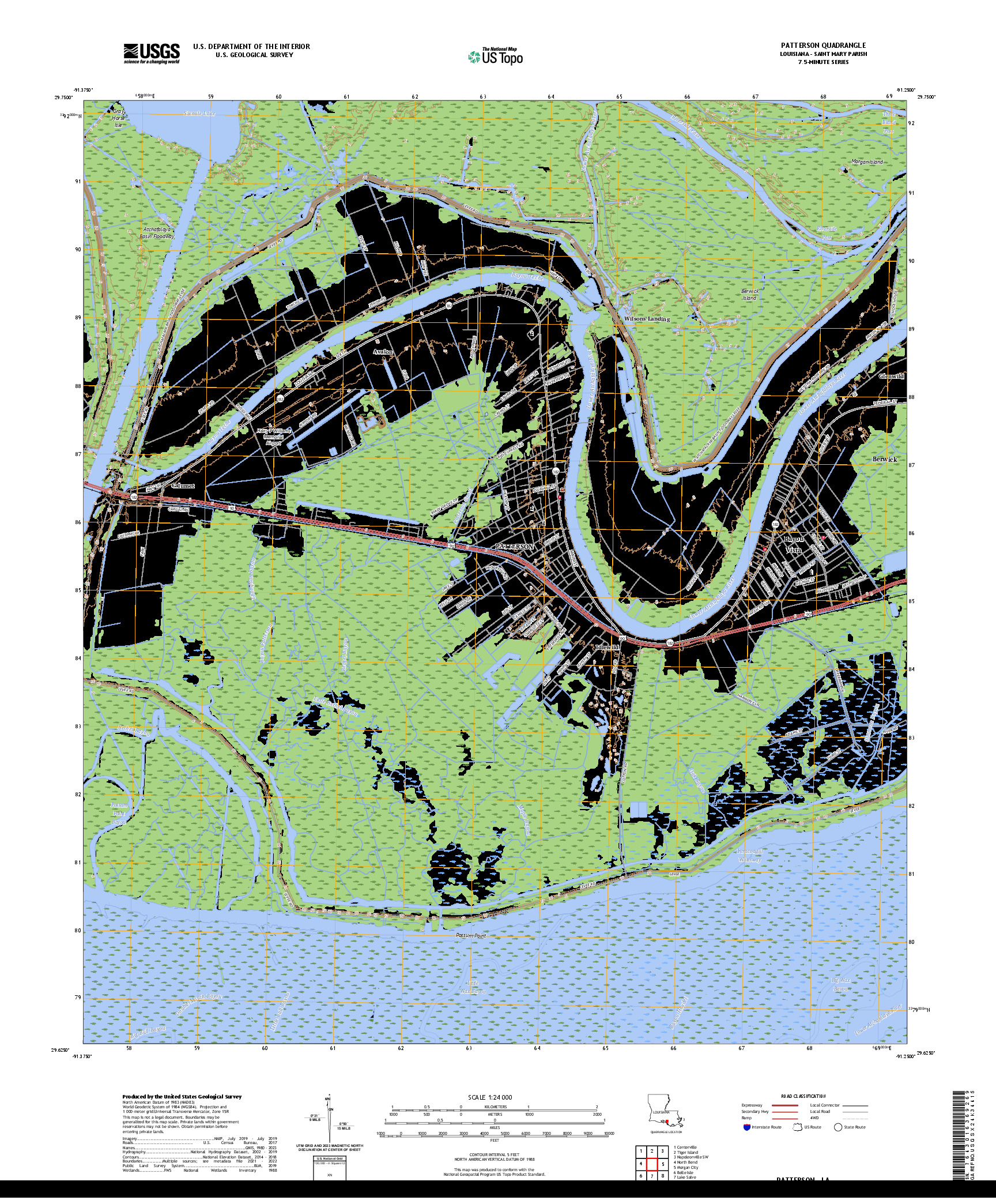 US TOPO 7.5-MINUTE MAP FOR PATTERSON, LA