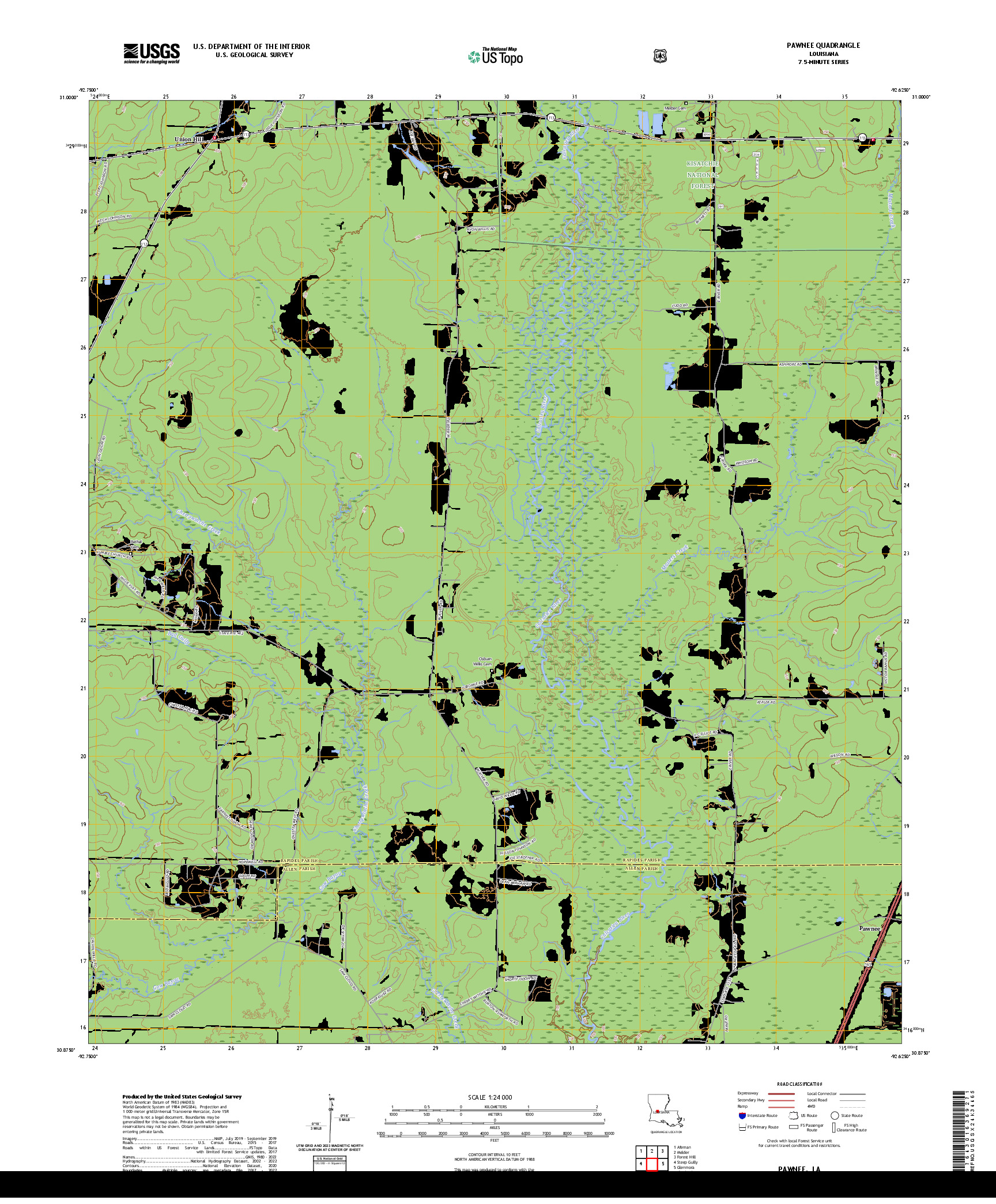 US TOPO 7.5-MINUTE MAP FOR PAWNEE, LA