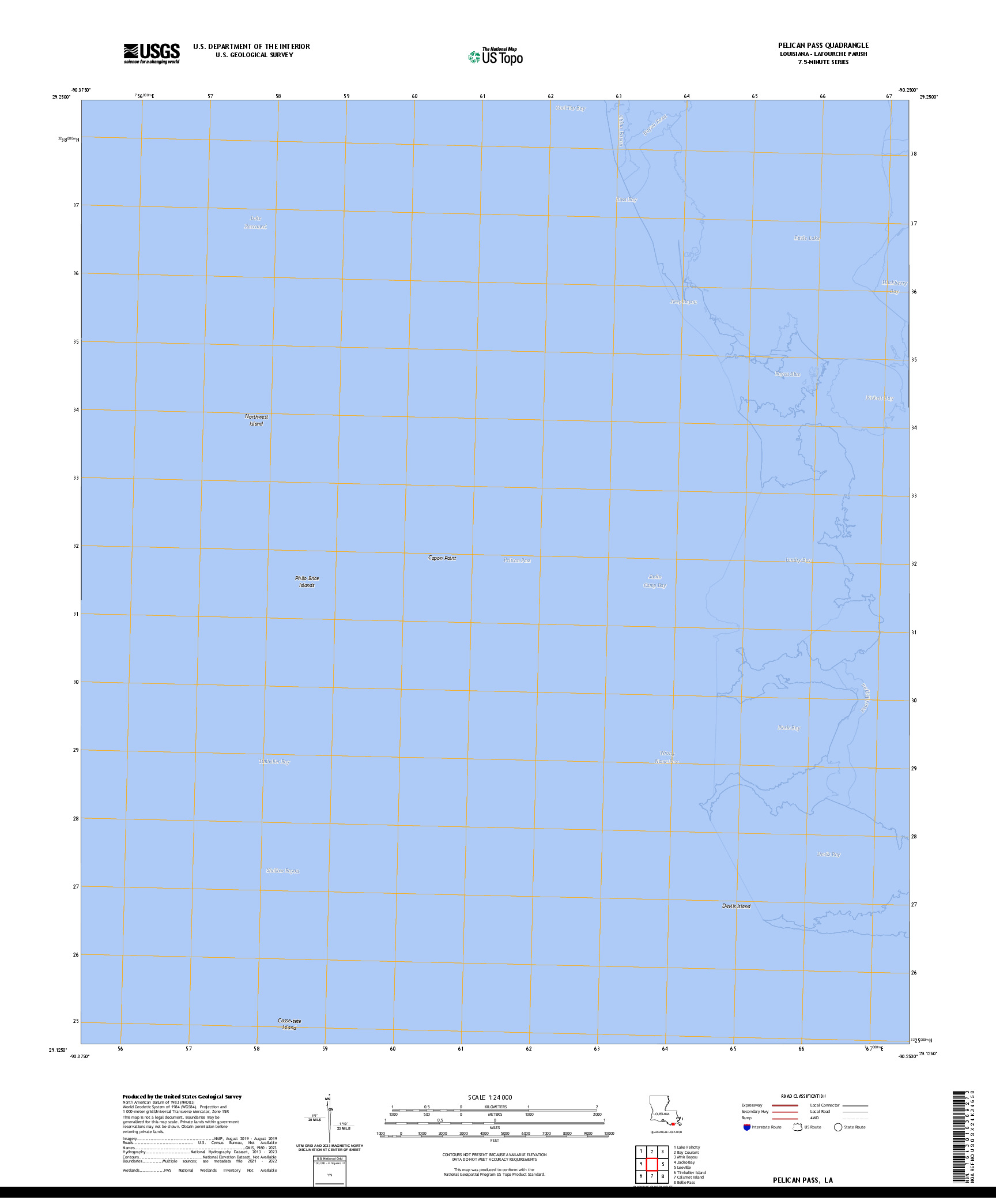 US TOPO 7.5-MINUTE MAP FOR PELICAN PASS, LA