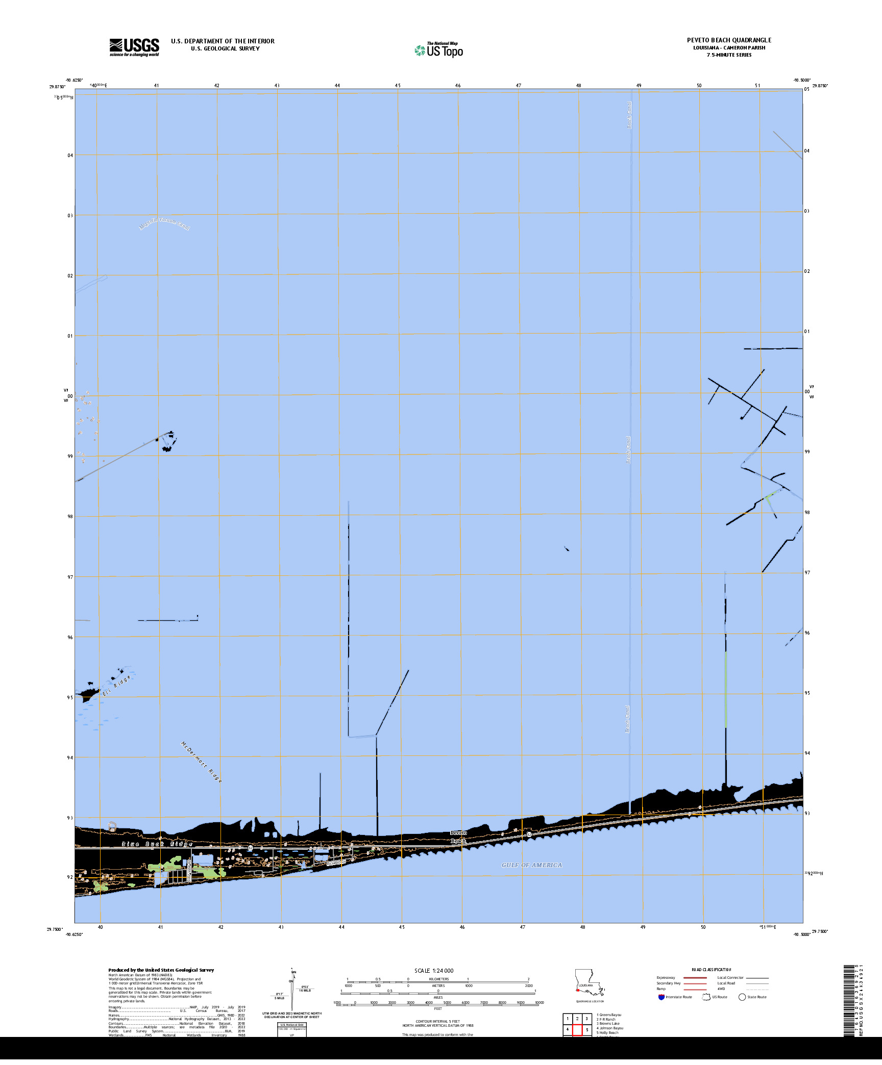 US TOPO 7.5-MINUTE MAP FOR PEVETO BEACH, LA