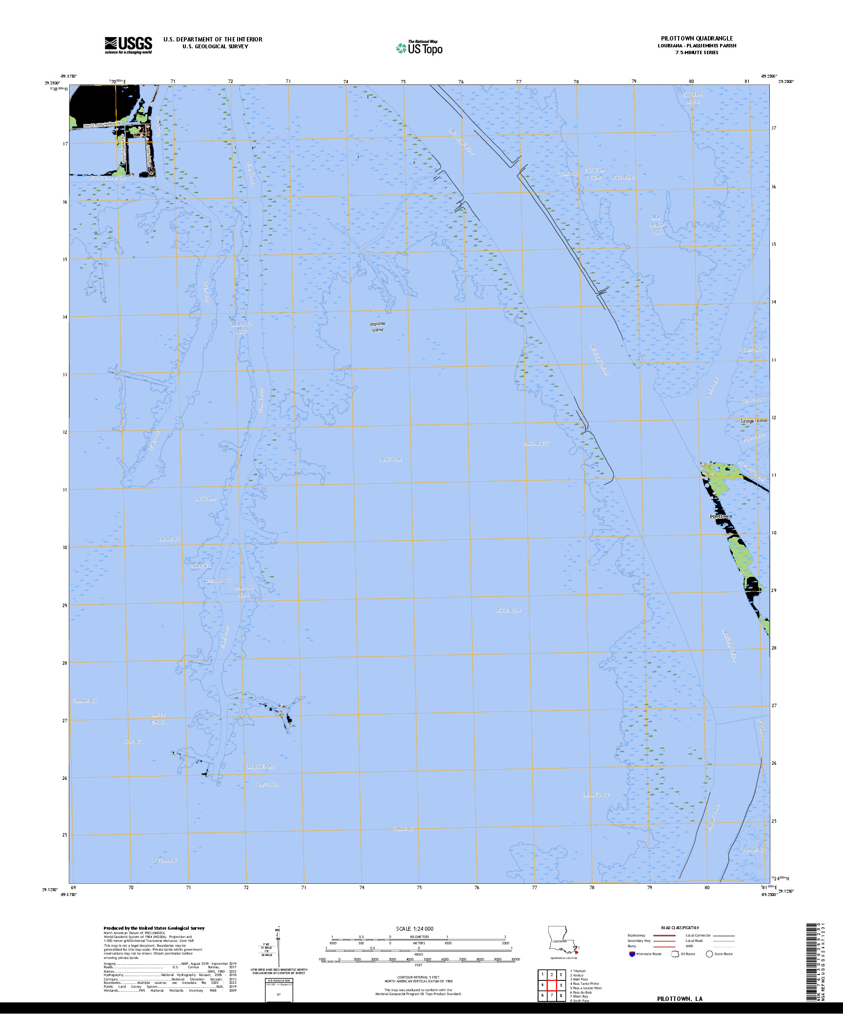 US TOPO 7.5-MINUTE MAP FOR PILOTTOWN, LA