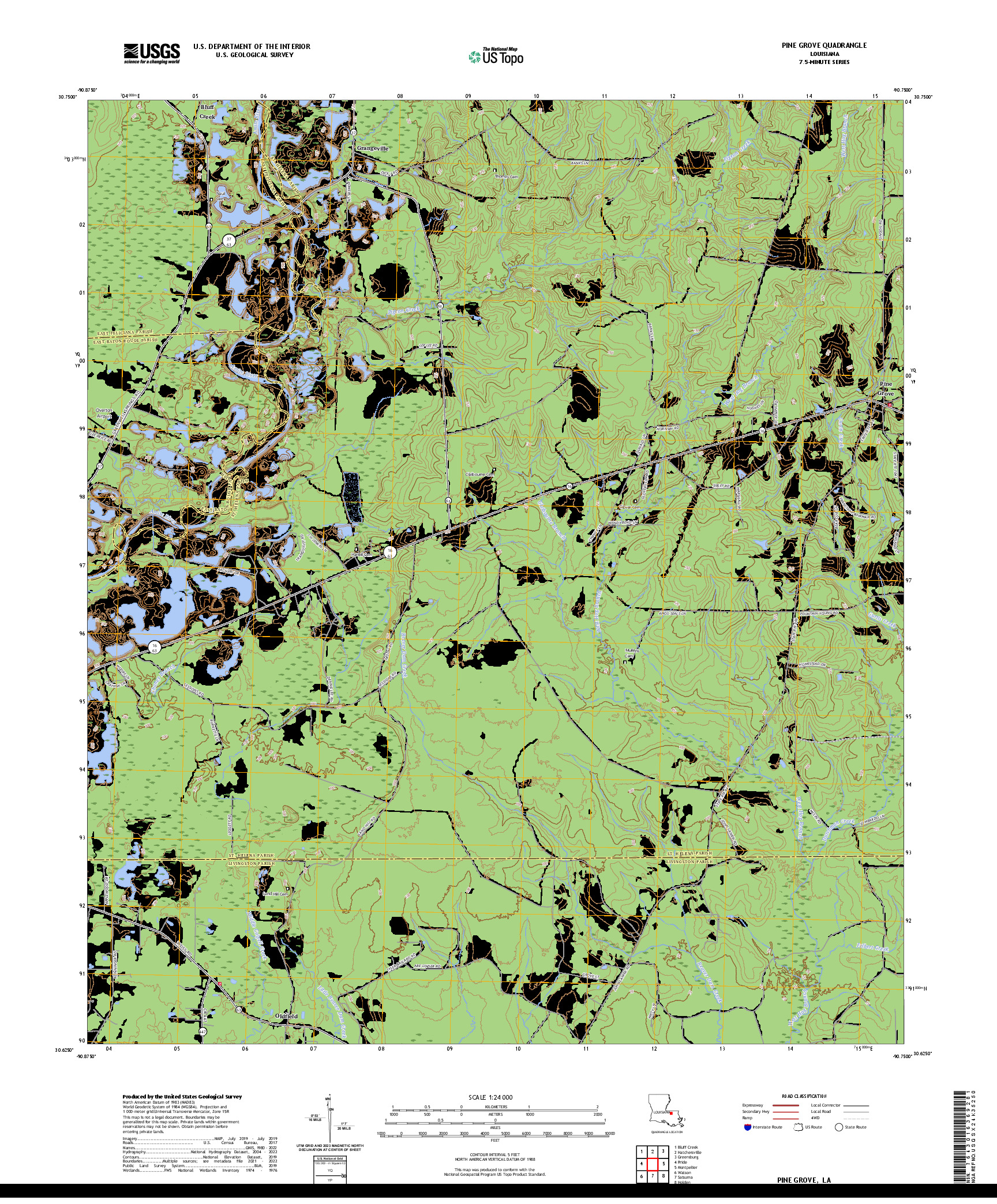 US TOPO 7.5-MINUTE MAP FOR PINE GROVE, LA