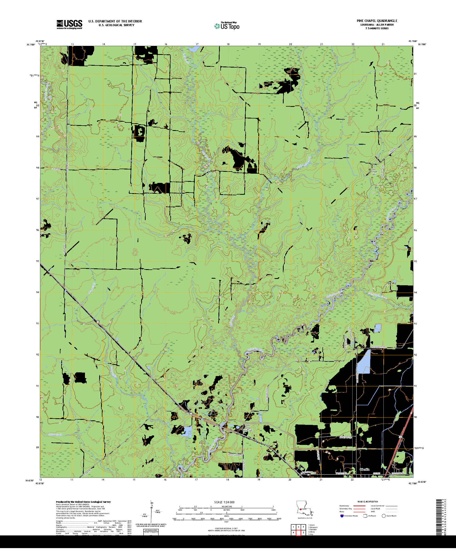 US TOPO 7.5-MINUTE MAP FOR PINE CHAPEL, LA