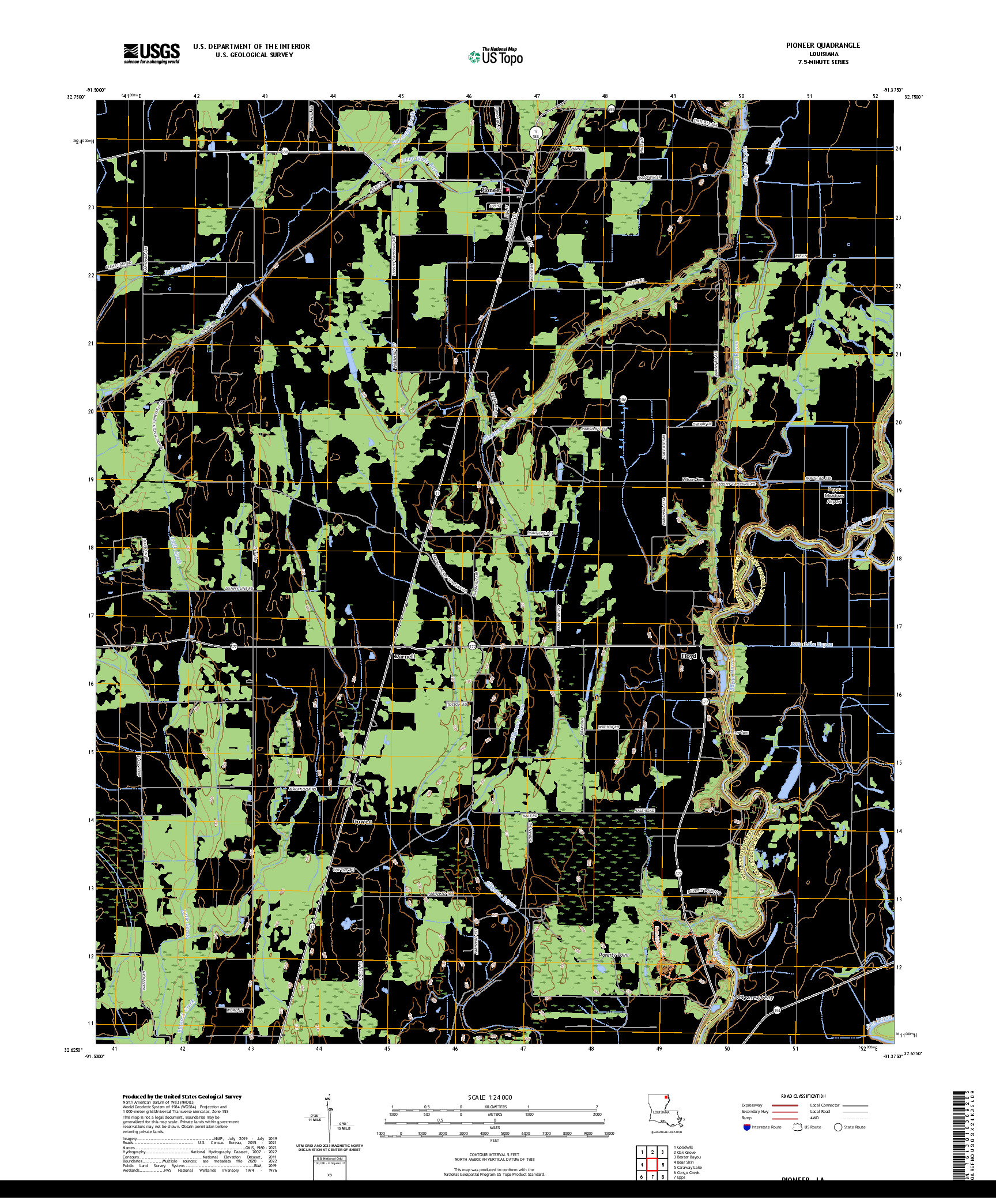 US TOPO 7.5-MINUTE MAP FOR PIONEER, LA