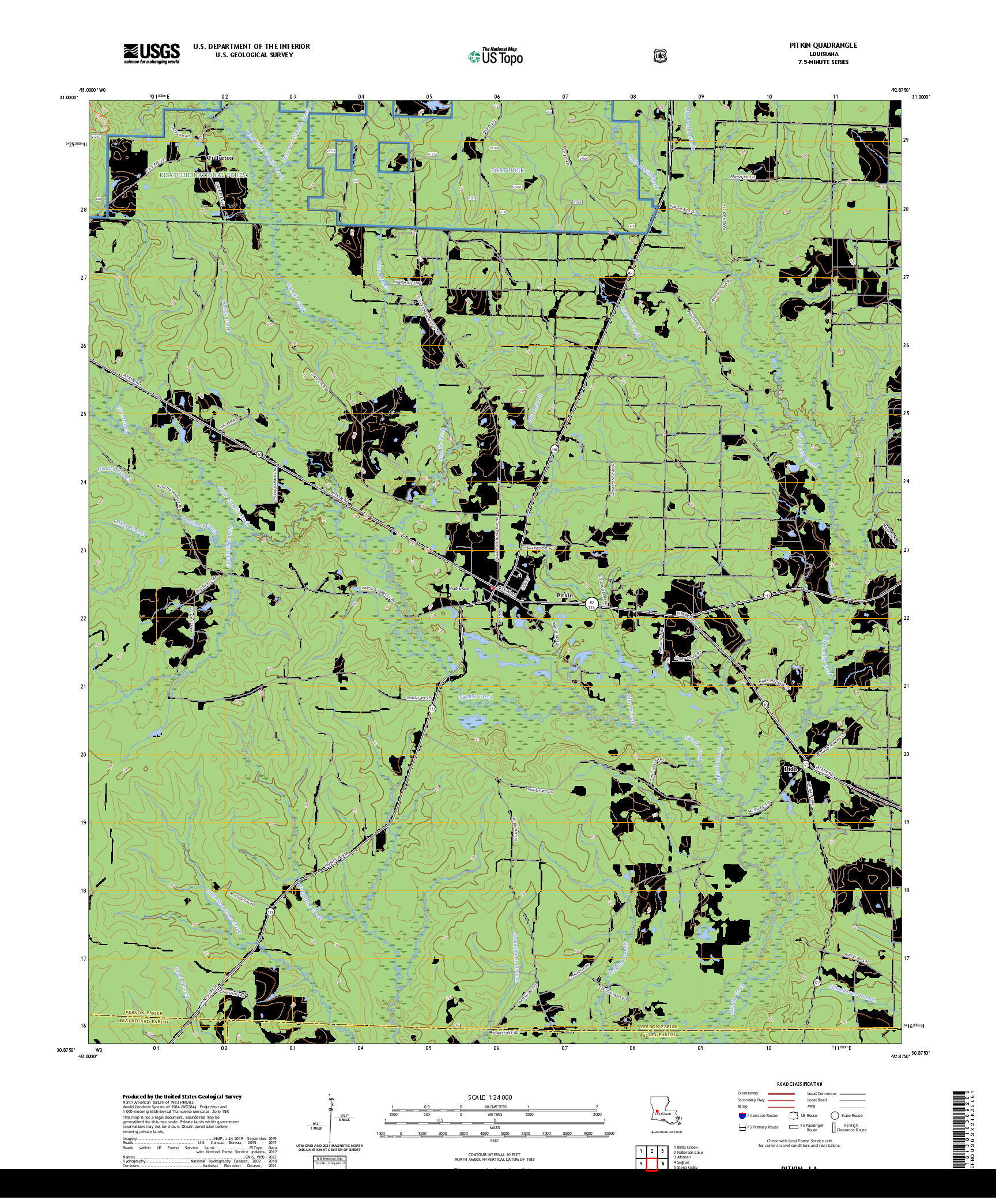 US TOPO 7.5-MINUTE MAP FOR PITKIN, LA