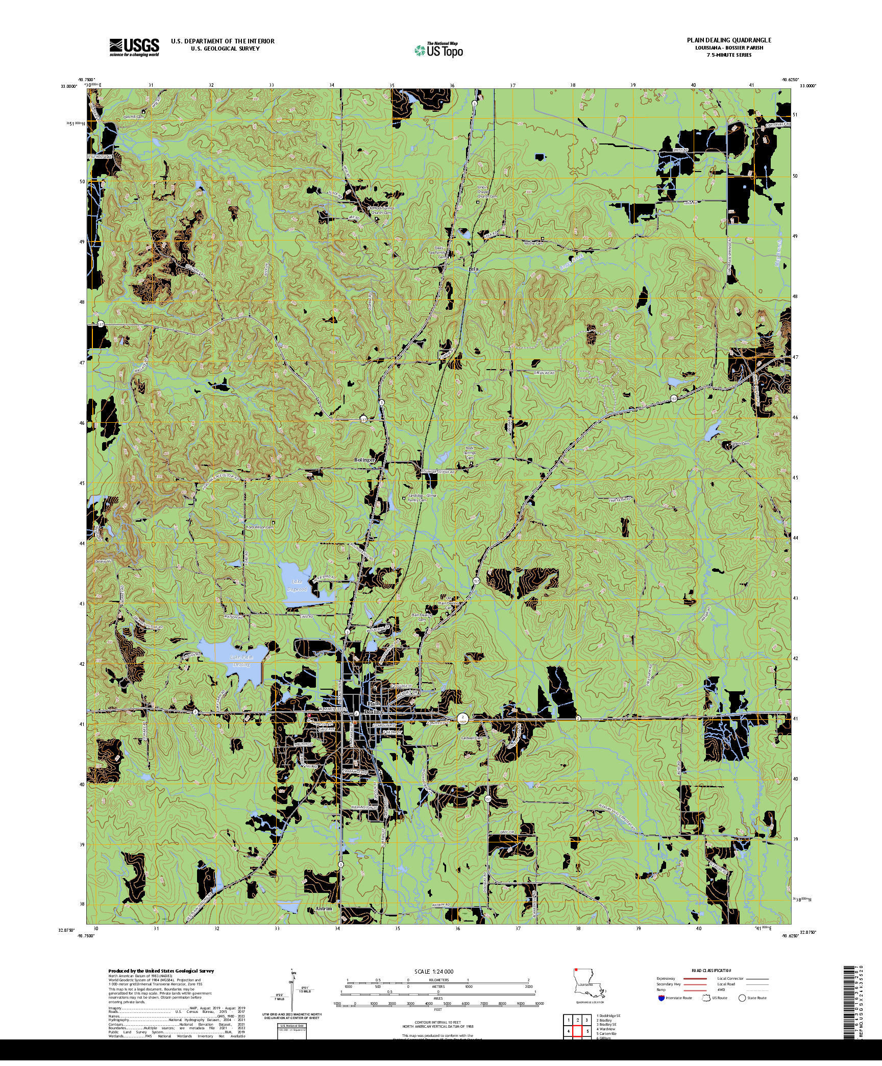 US TOPO 7.5-MINUTE MAP FOR PLAIN DEALING, LA
