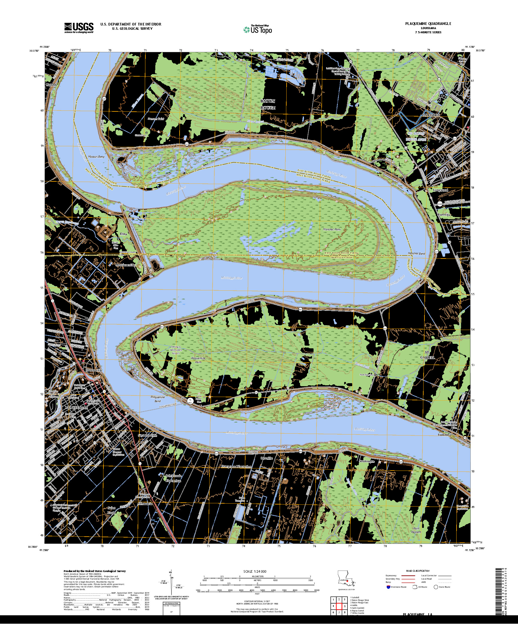 US TOPO 7.5-MINUTE MAP FOR PLAQUEMINE, LA