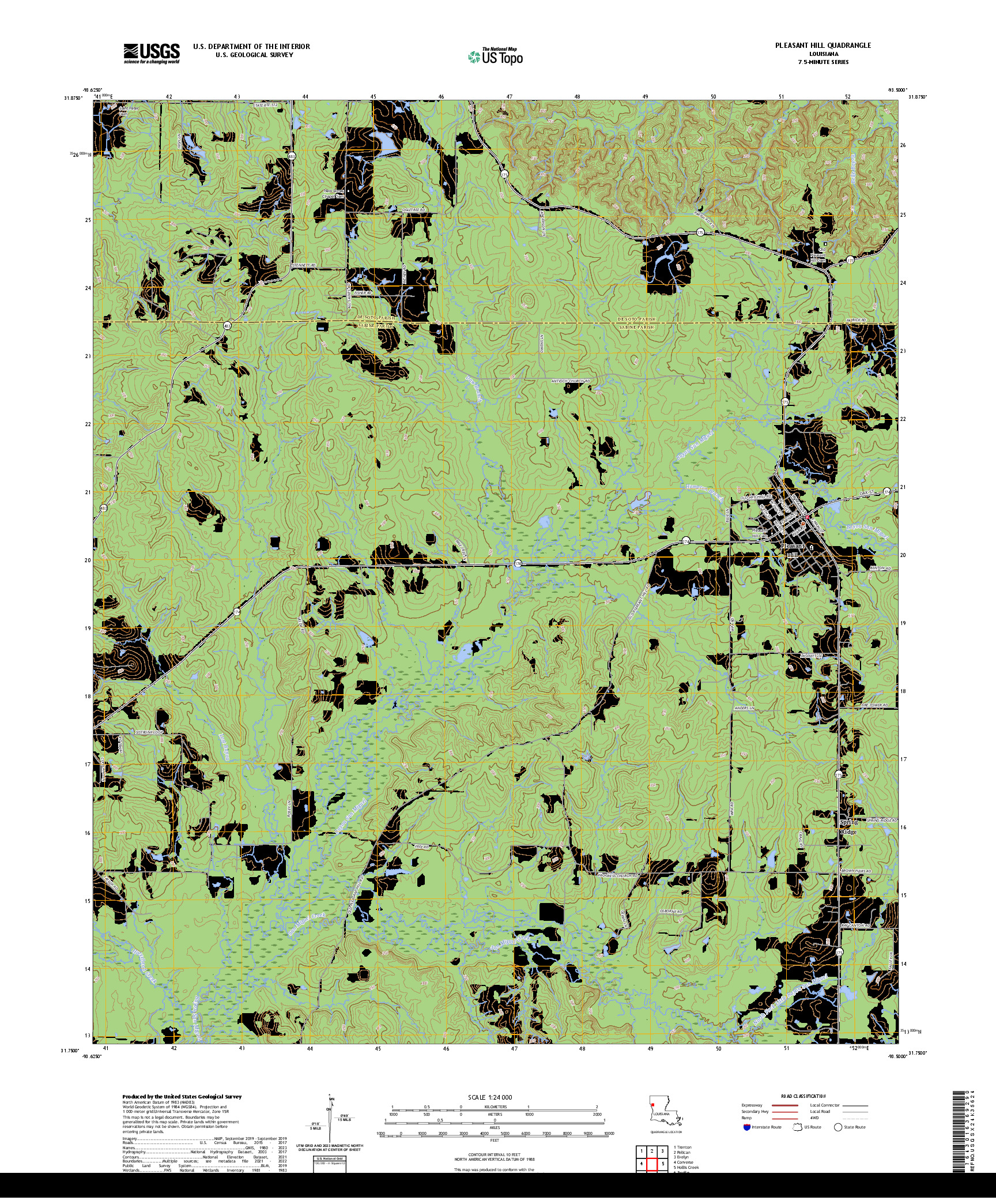 US TOPO 7.5-MINUTE MAP FOR PLEASANT HILL, LA