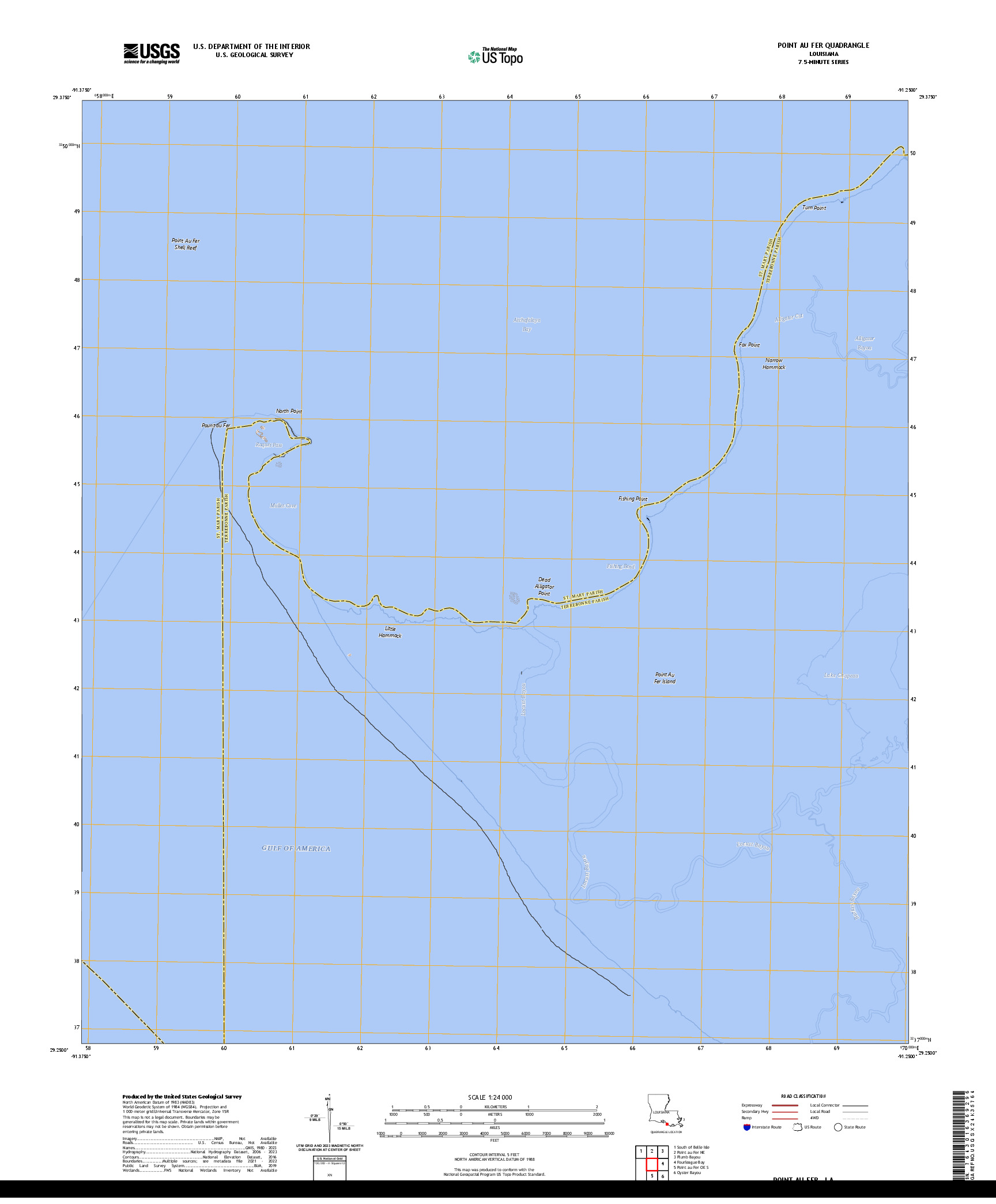 US TOPO 7.5-MINUTE MAP FOR POINT AU FER, LA