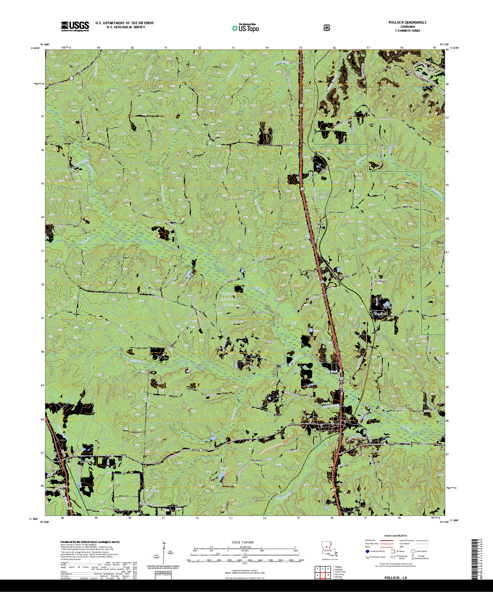 US TOPO 7.5-MINUTE MAP FOR POLLOCK, LA